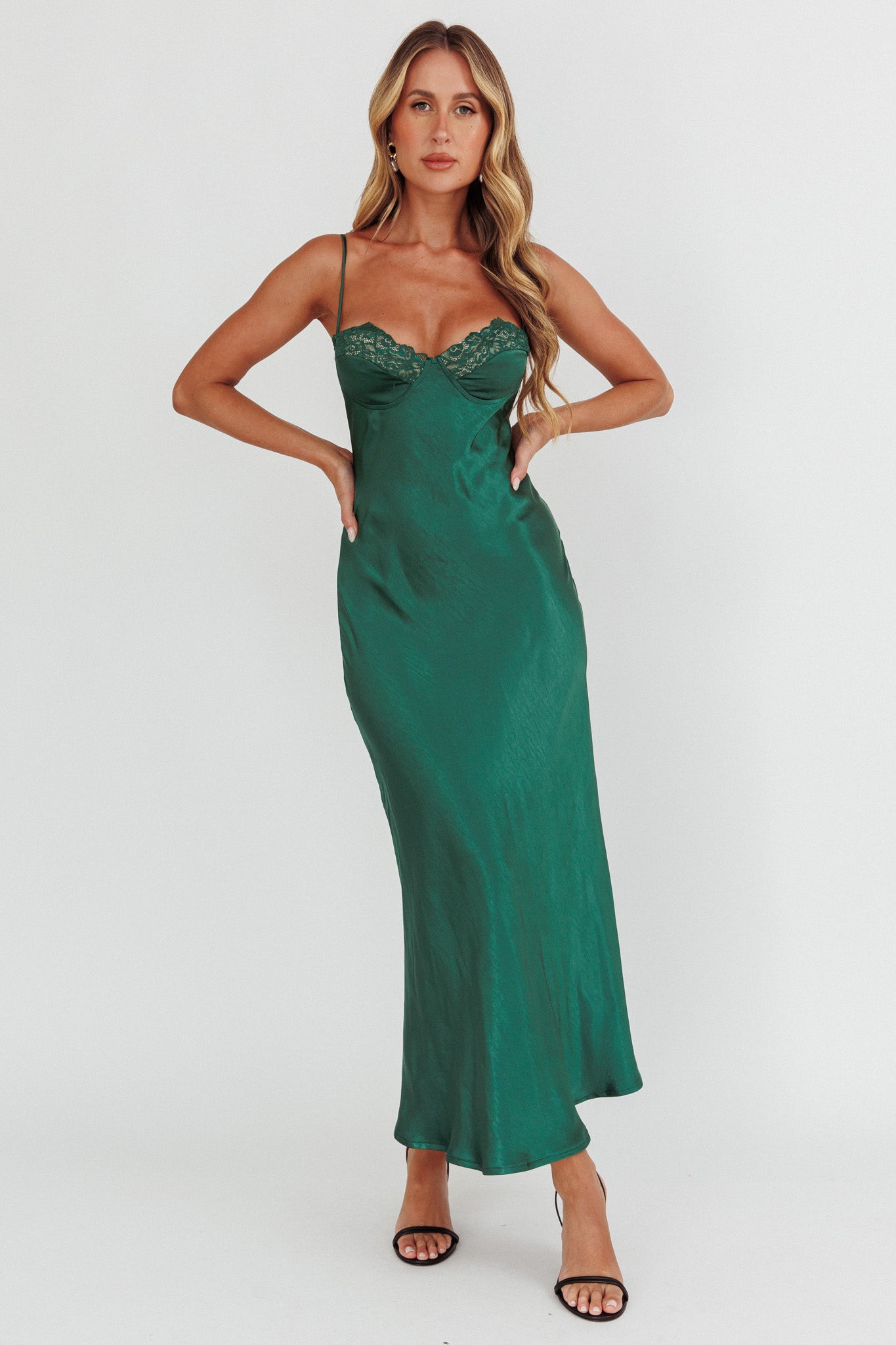 Inhibitions Lace Bust Midi Dress Forest Green-Maymioy