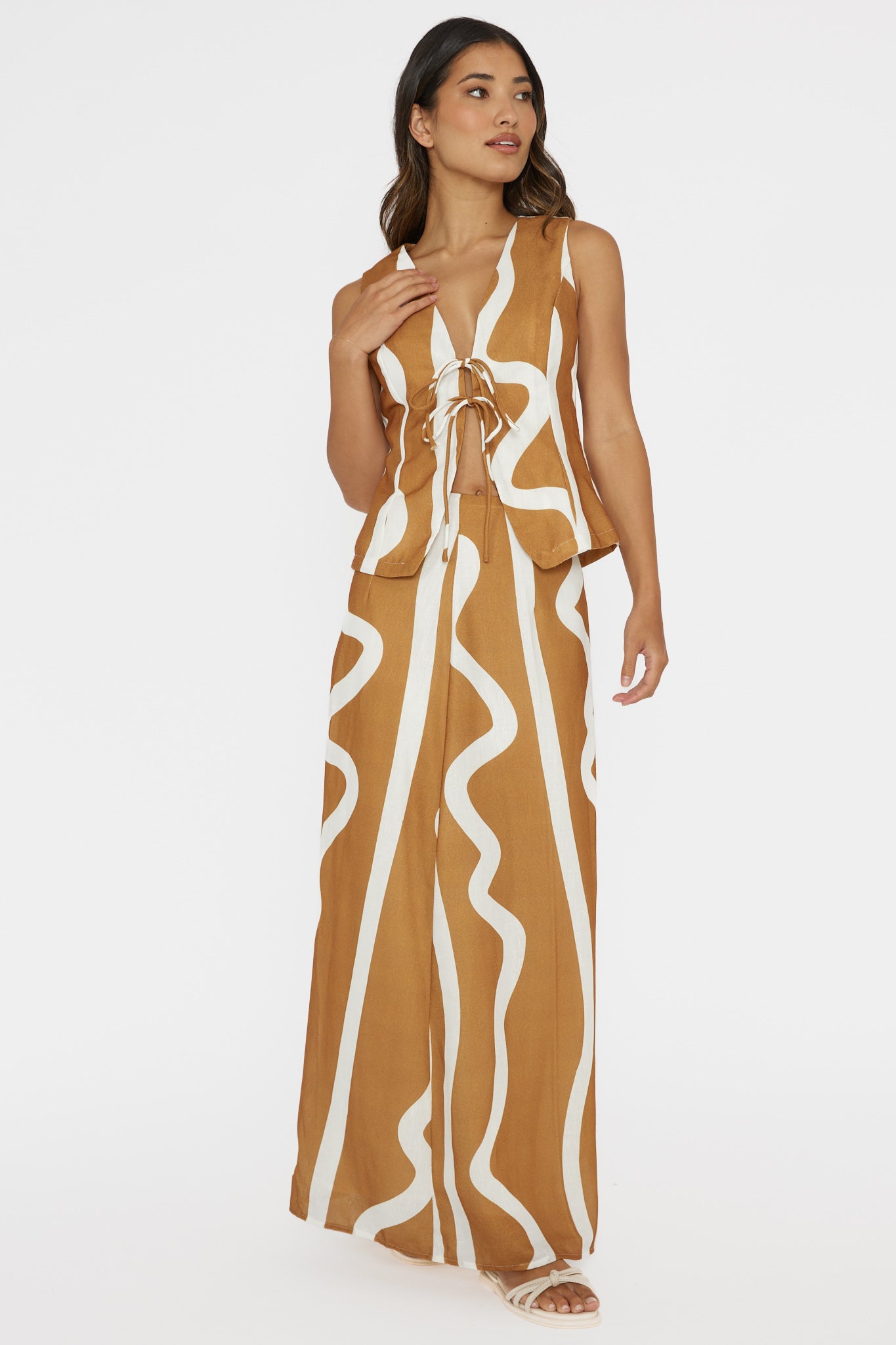 Meet Me There Maxi Skirt Abstract Tan-Maymioy