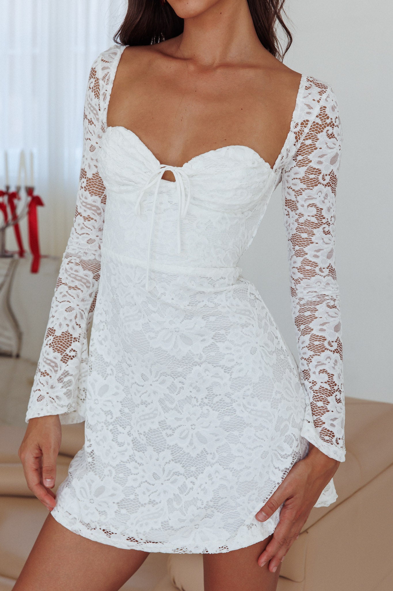 Like An Angel Long Sleeve Lace Dress White-Maymioy