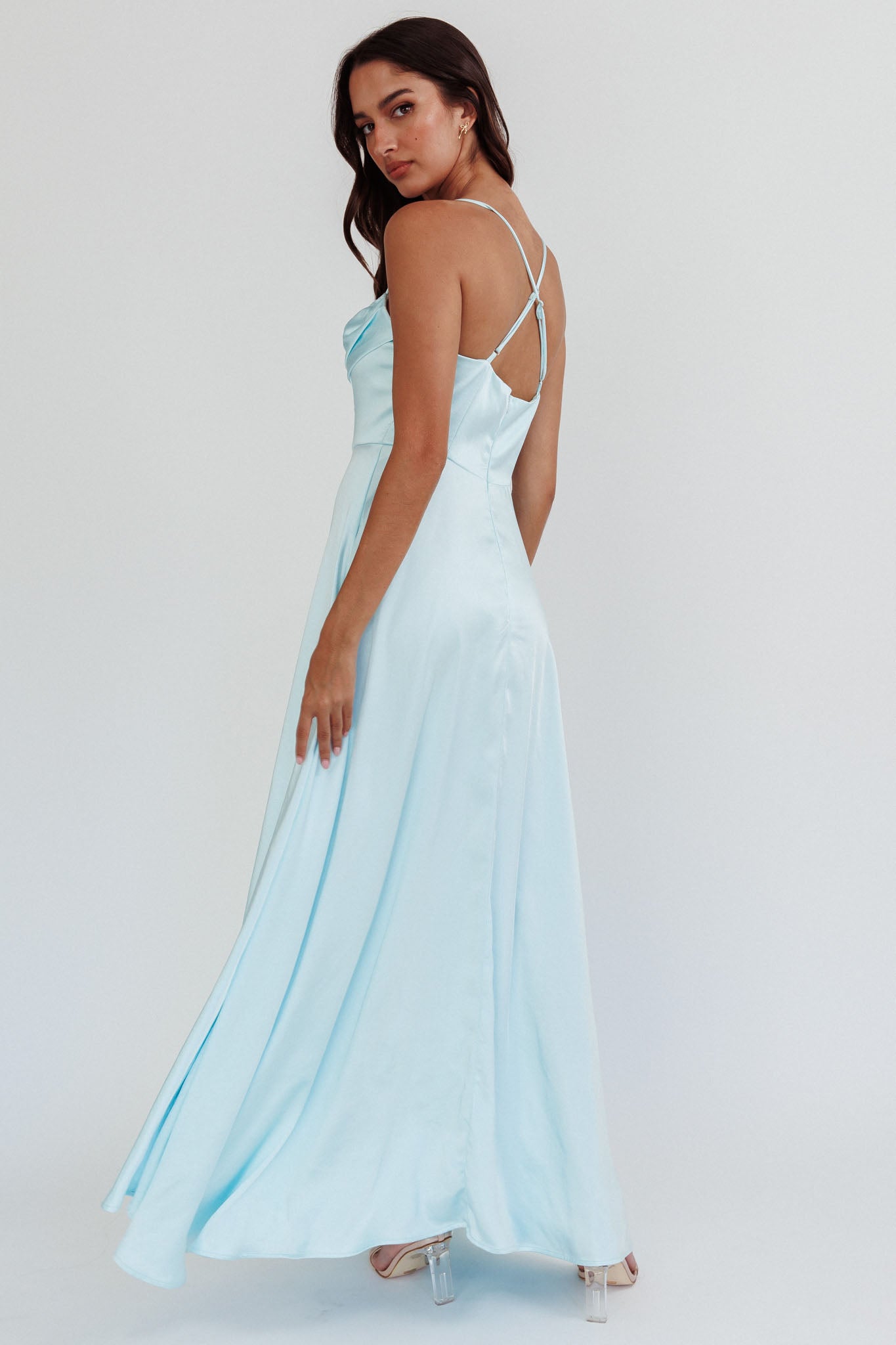 Inner Light Gathered Bust Split Maxi Dress Mint-Maymioy