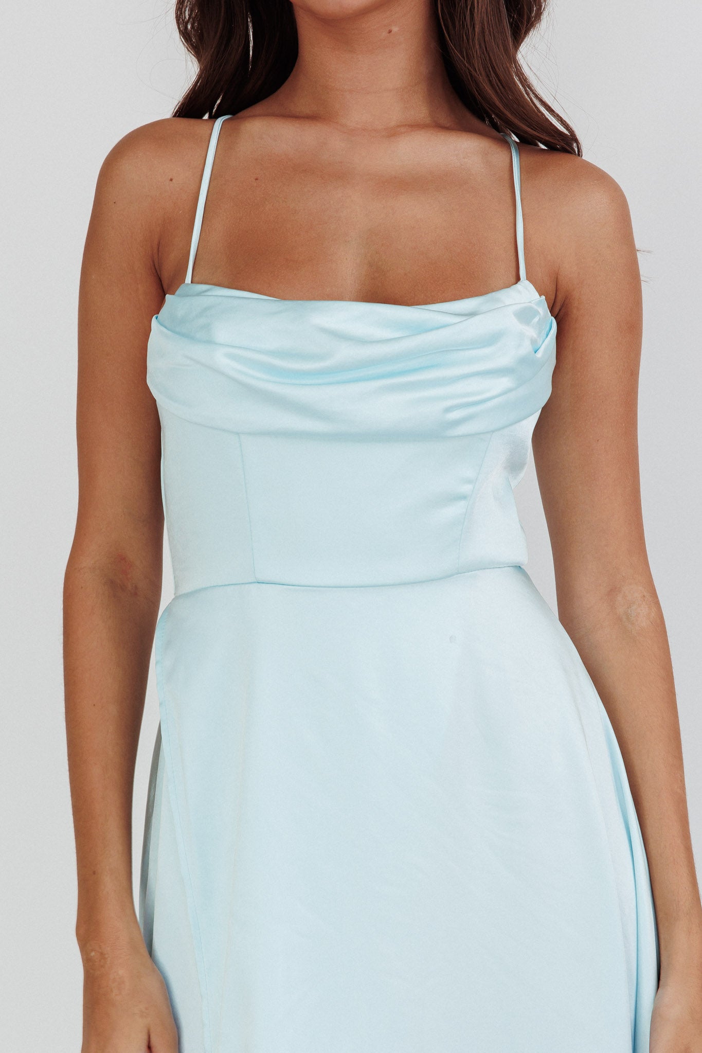 Inner Light Gathered Bust Split Maxi Dress Mint-Maymioy