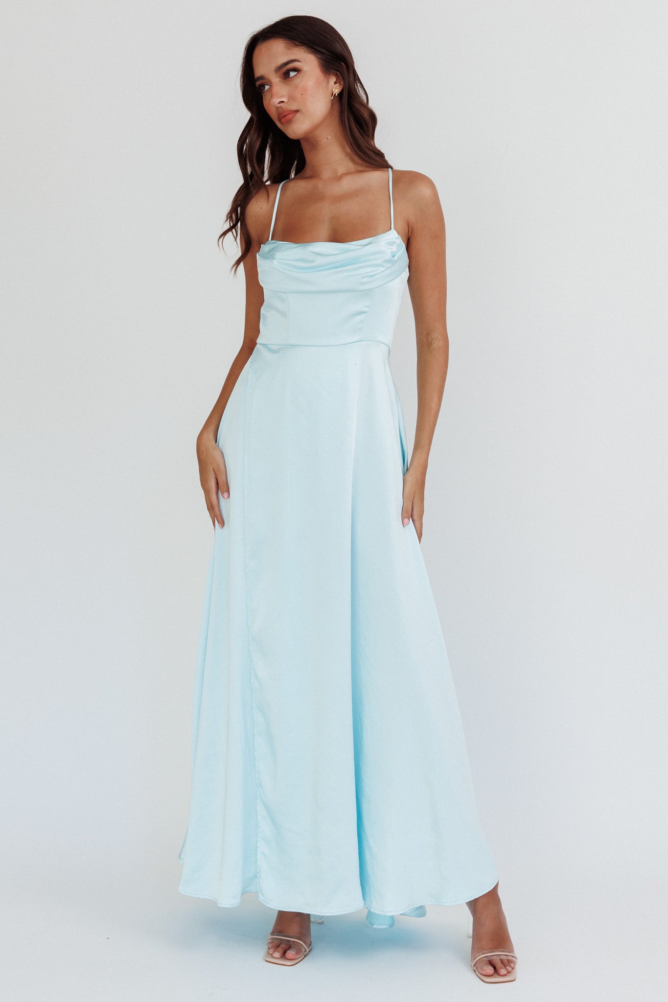 Inner Light Gathered Bust Split Maxi Dress Mint-Maymioy