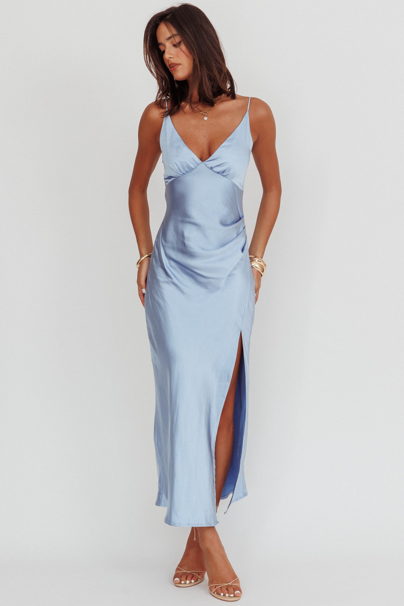 Marlie Side Pleat Maxi Dress Blue-Maymioy
