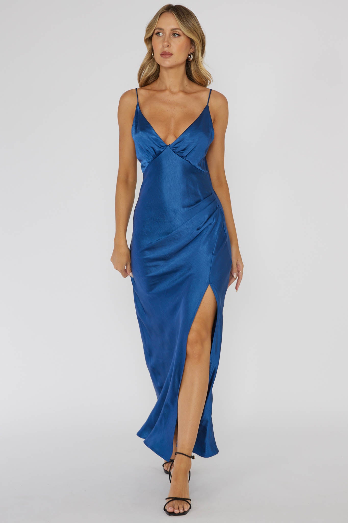 Marlie Side Pleat Maxi Dress Navy-Maymioy