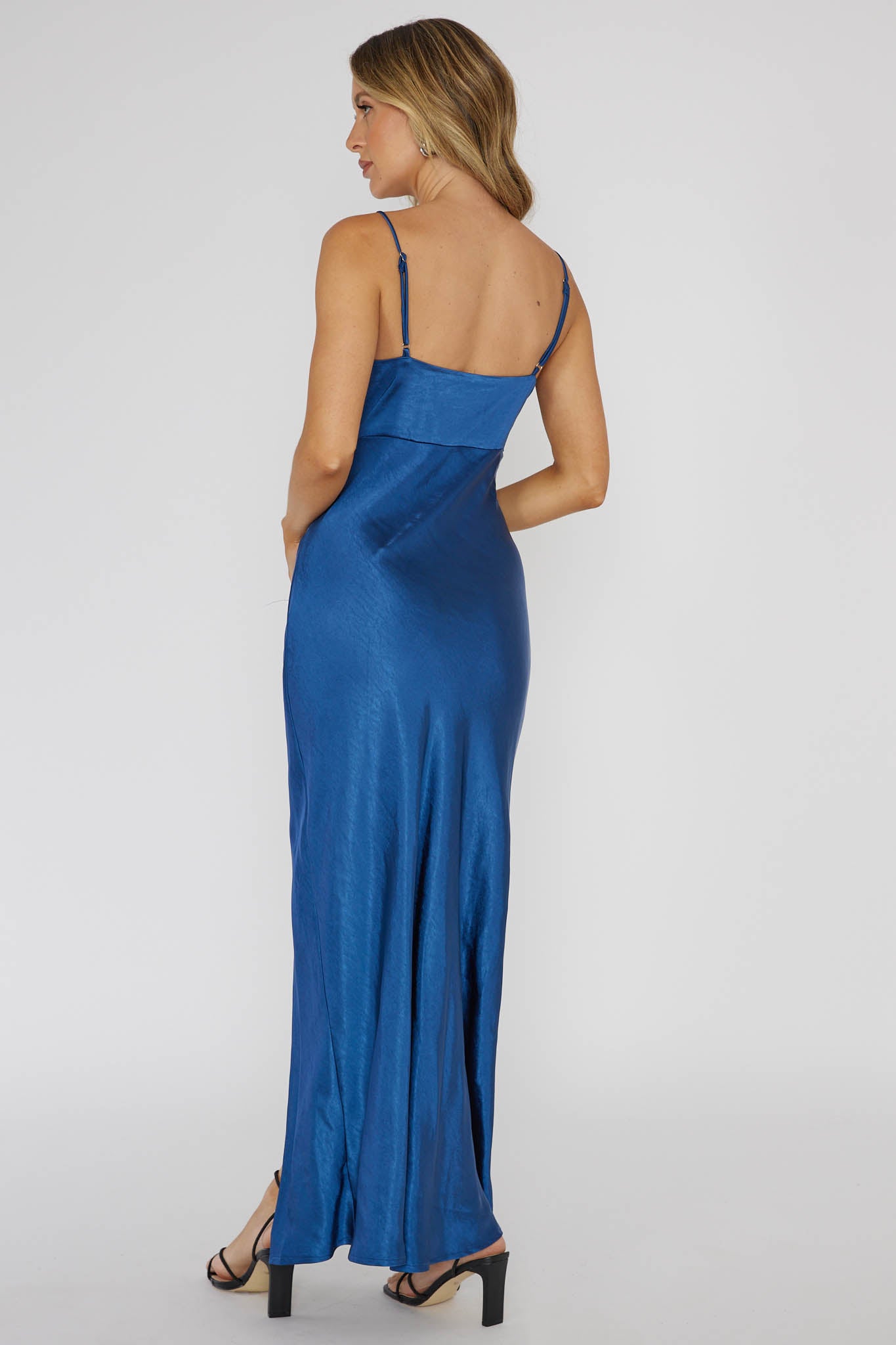 Marlie Side Pleat Maxi Dress Navy-Maymioy