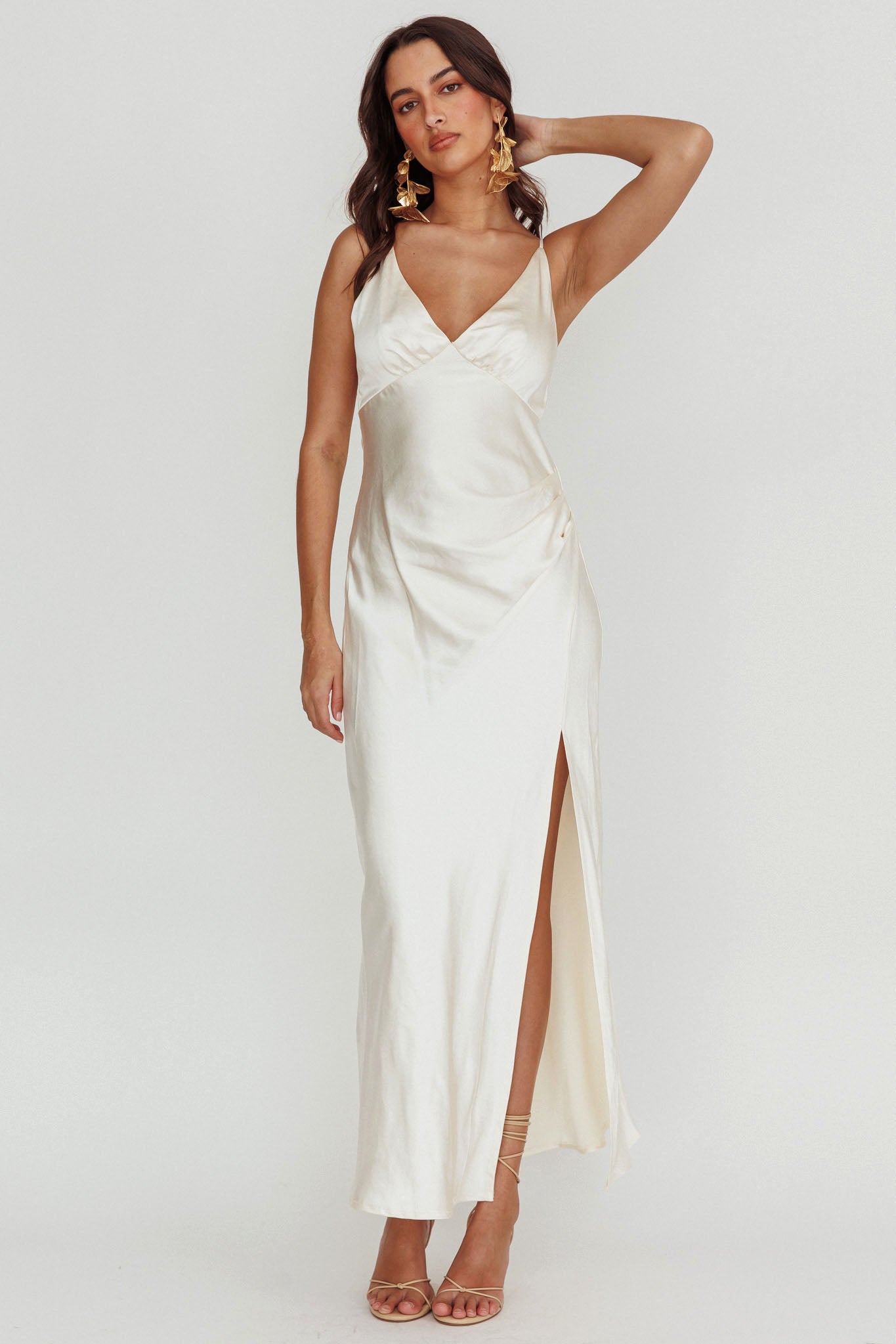 Marlie Side Pleat Maxi Dress Oyster-Maymioy