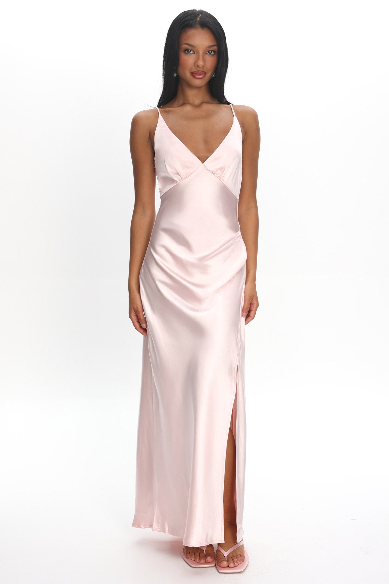 Marlie Side Pleat Maxi Dress Blush-Maymioy