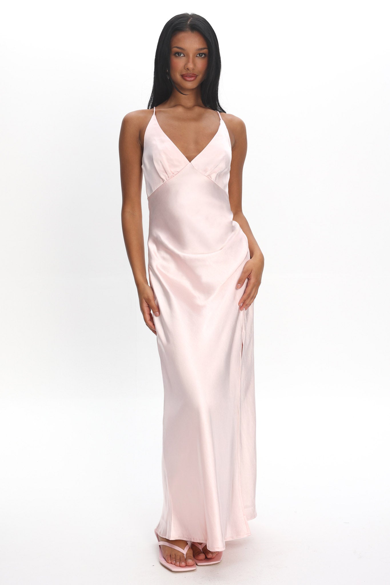Marlie Side Pleat Maxi Dress Blush-Maymioy