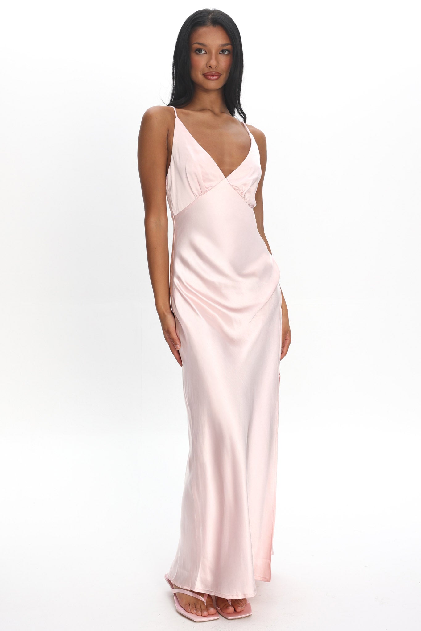 Marlie Side Pleat Maxi Dress Blush-Maymioy