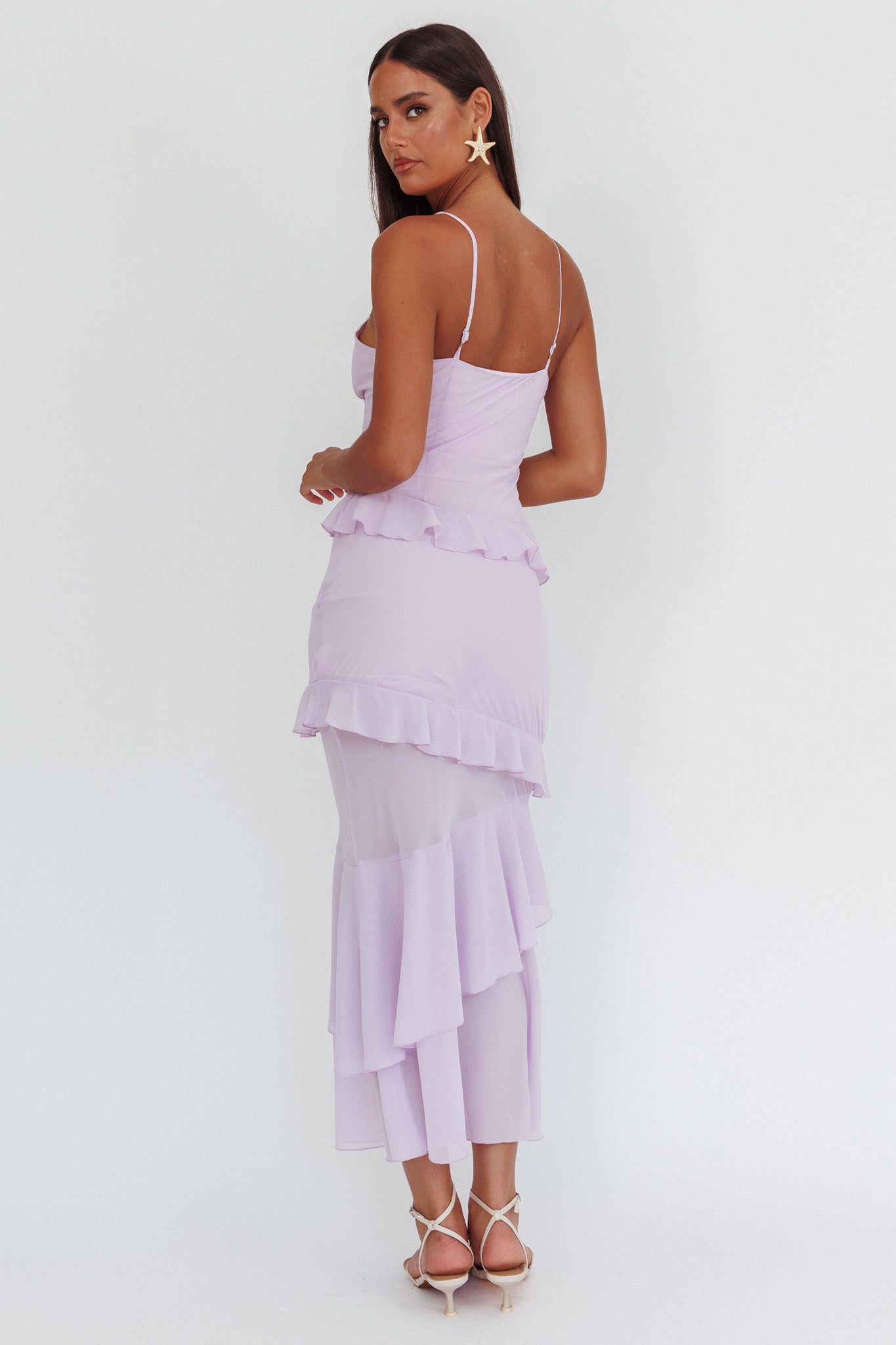 Marlie Frill Trim Rosette Maxi Dress Lilac-Maymioy