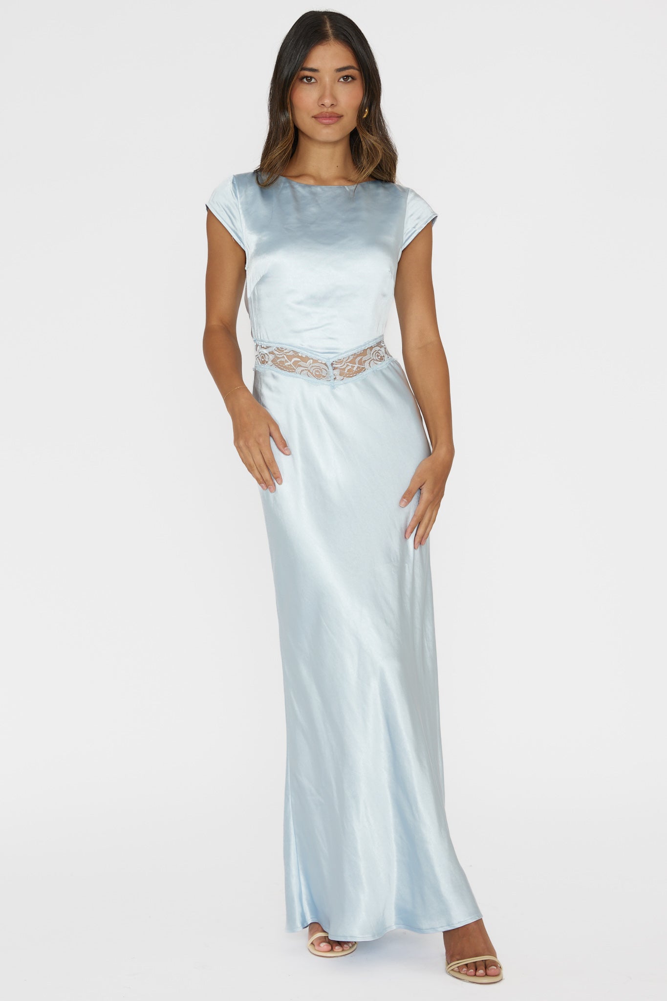 Taken Heart Lace Trim Tied Back Dress Baby Blue-Maymioy