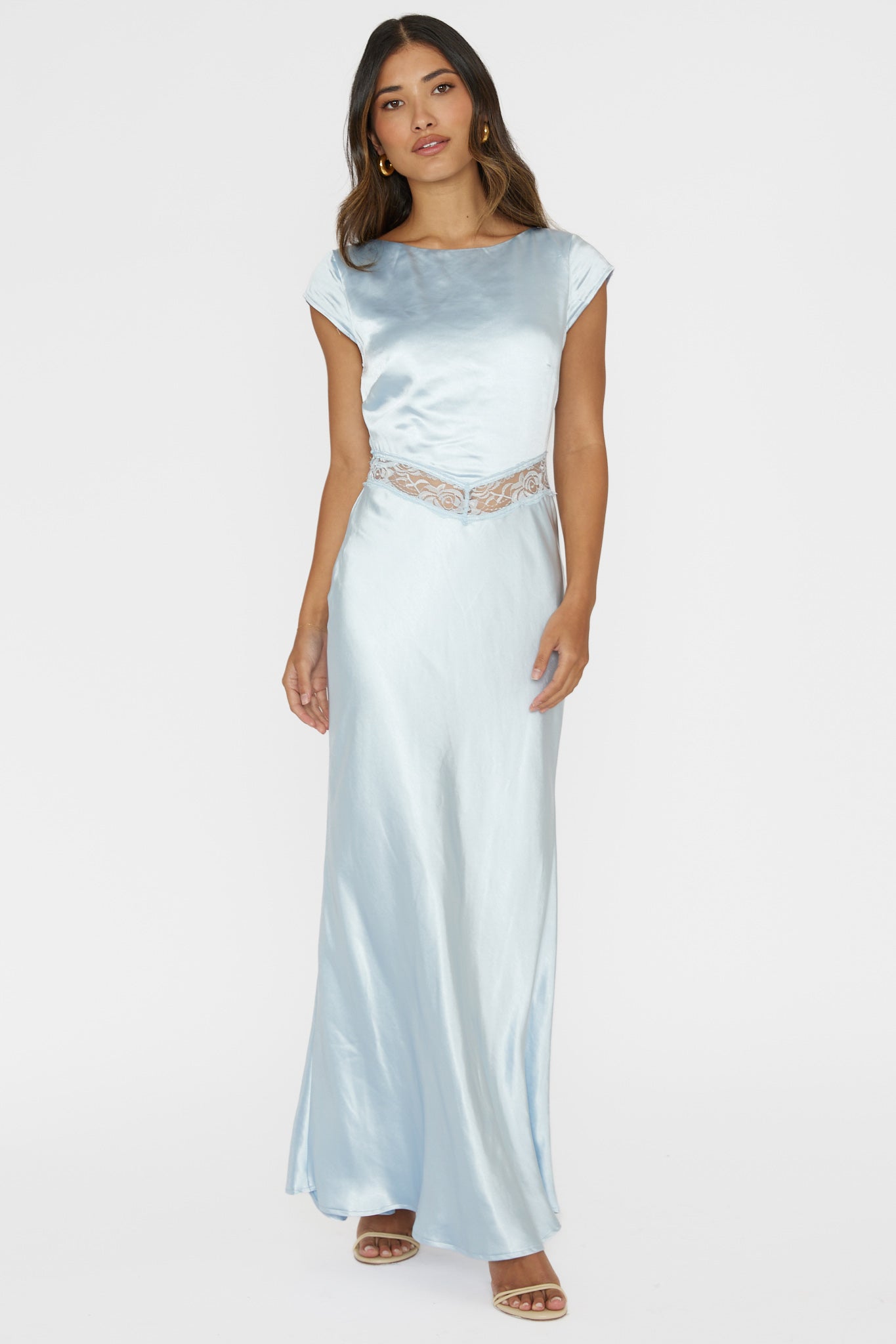 Taken Heart Lace Trim Tied Back Dress Baby Blue-Maymioy