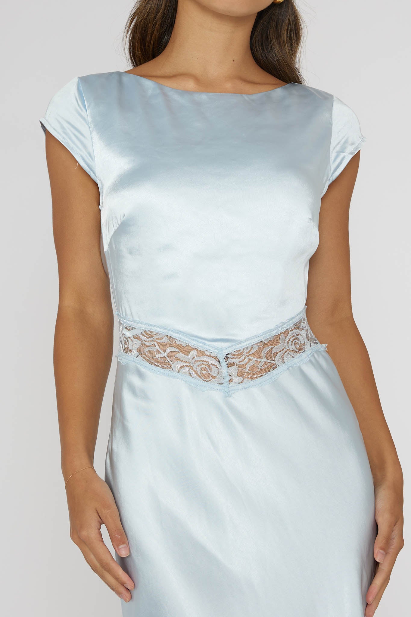 Taken Heart Lace Trim Tied Back Dress Baby Blue-Maymioy
