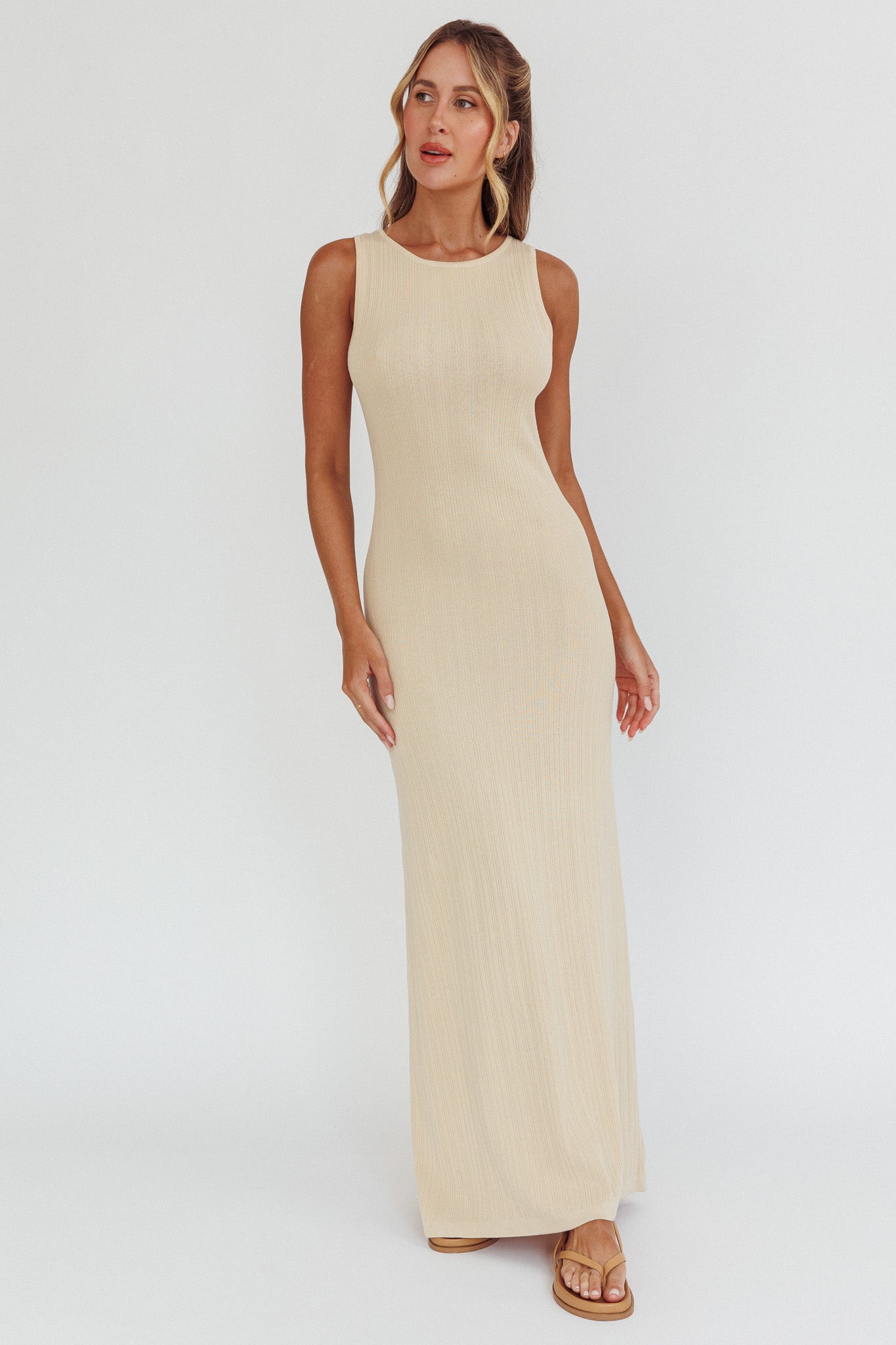 Tarli Low Back Maxi Dress Butter-Maymioy