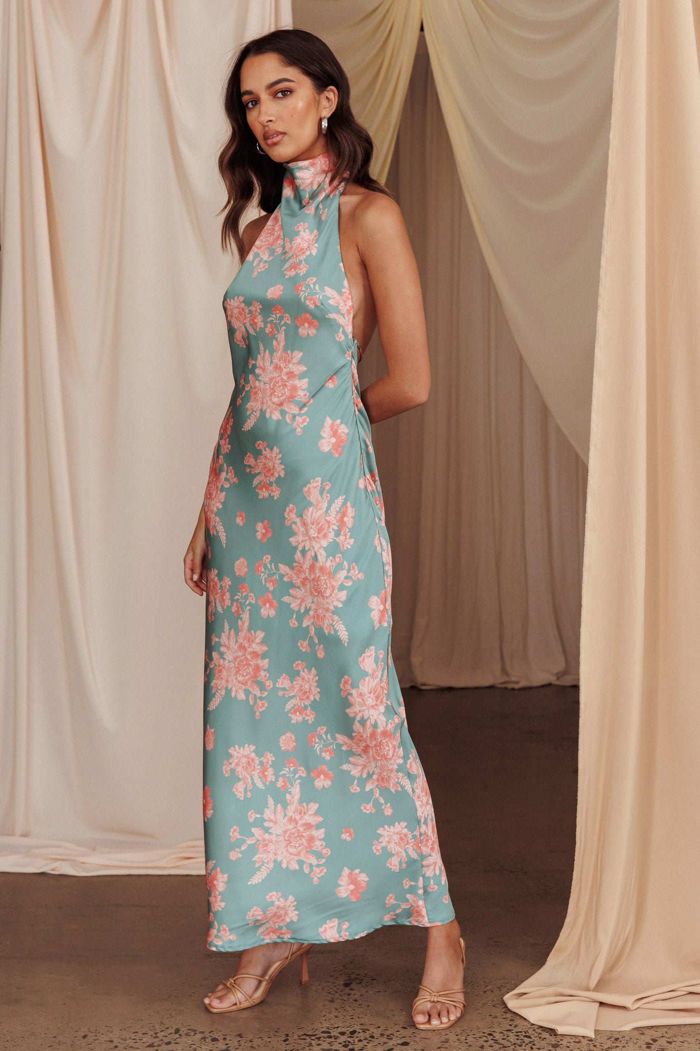 Sweetest Sundays Halterneck Open Back Dress Mint-Maymioy