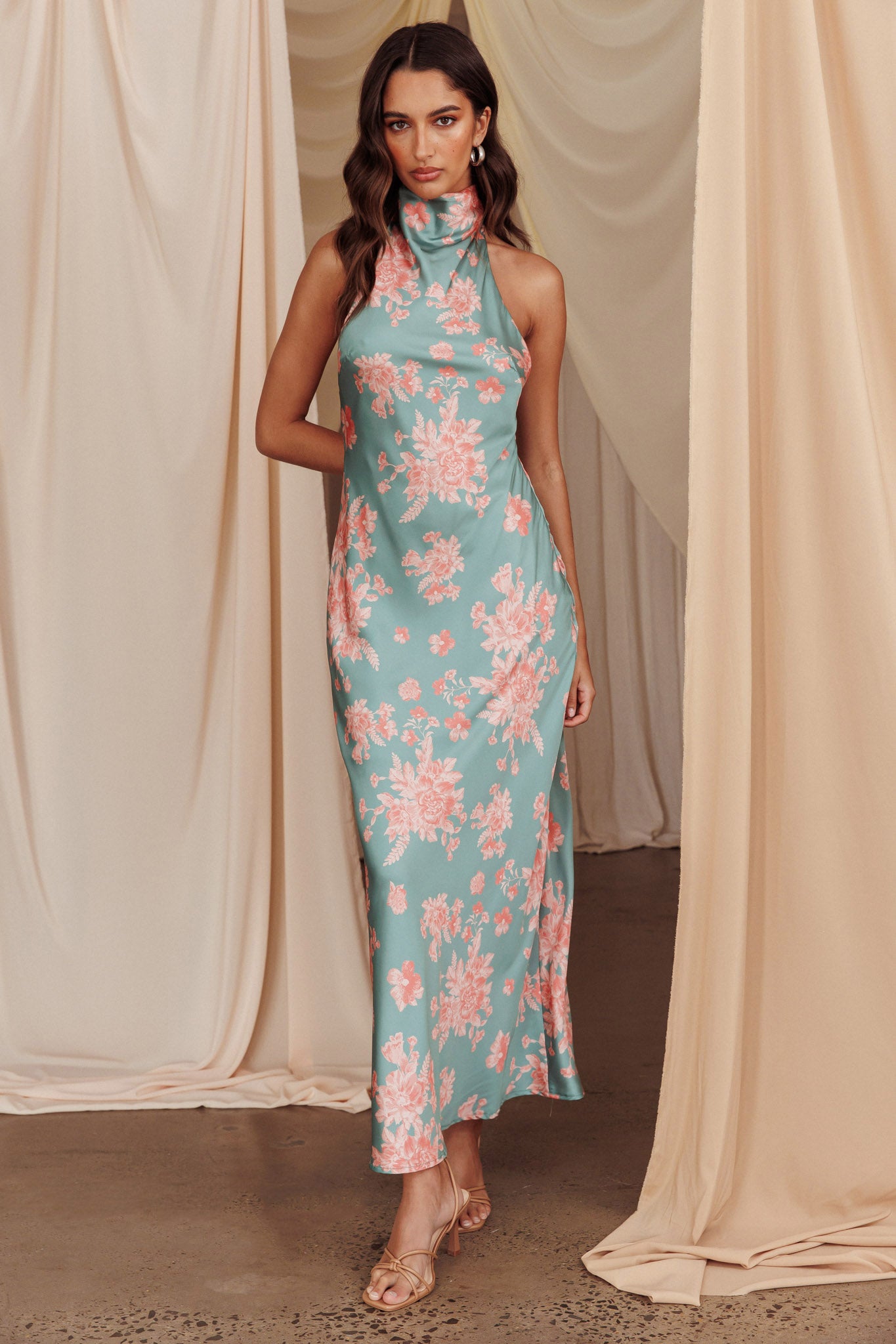 Sweetest Sundays Halterneck Open Back Dress Mint-Maymioy