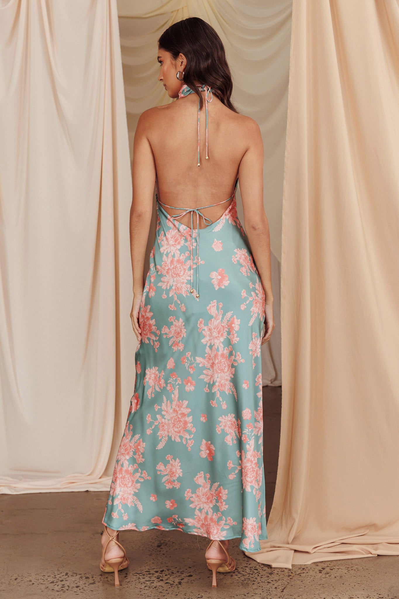 Sweetest Sundays Halterneck Open Back Dress Mint-Maymioy
