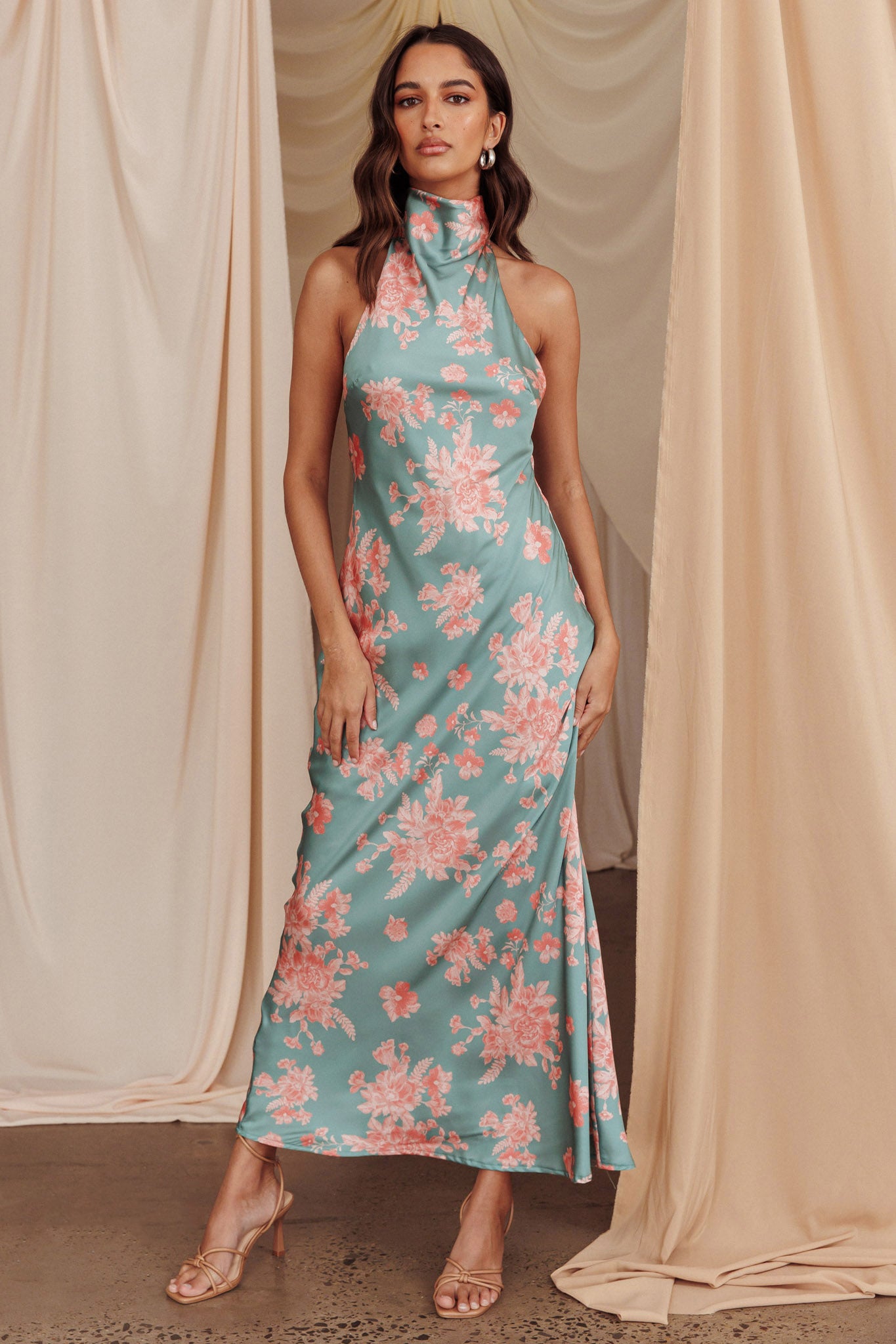 Sweetest Sundays Halterneck Open Back Dress Mint-Maymioy