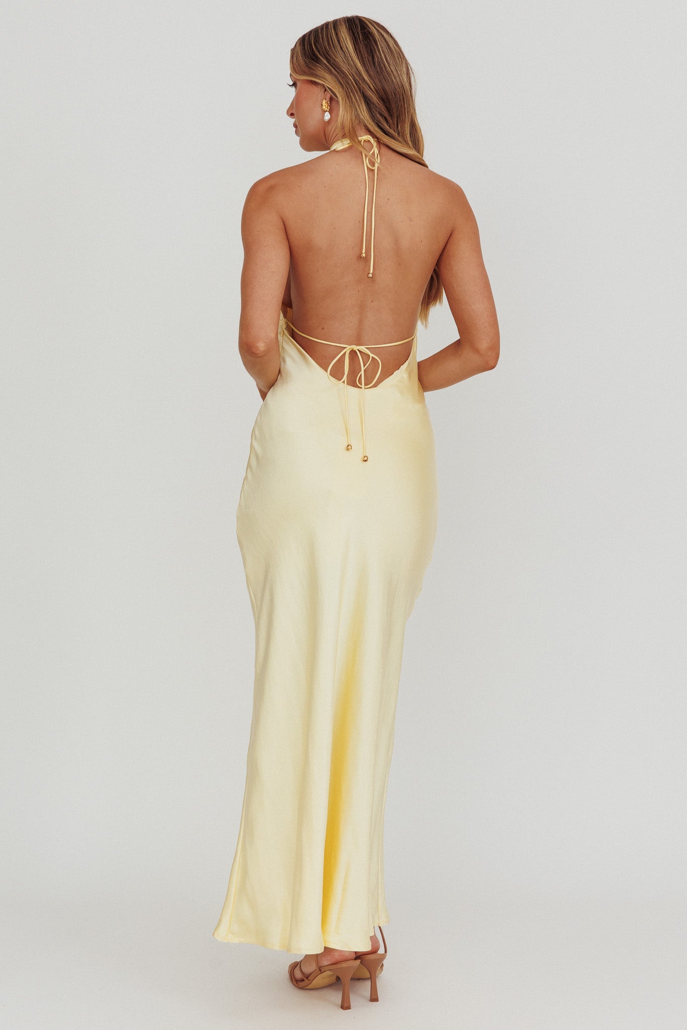 Sweetest Sundays Halterneck Open Back Dress Butter-Maymioy