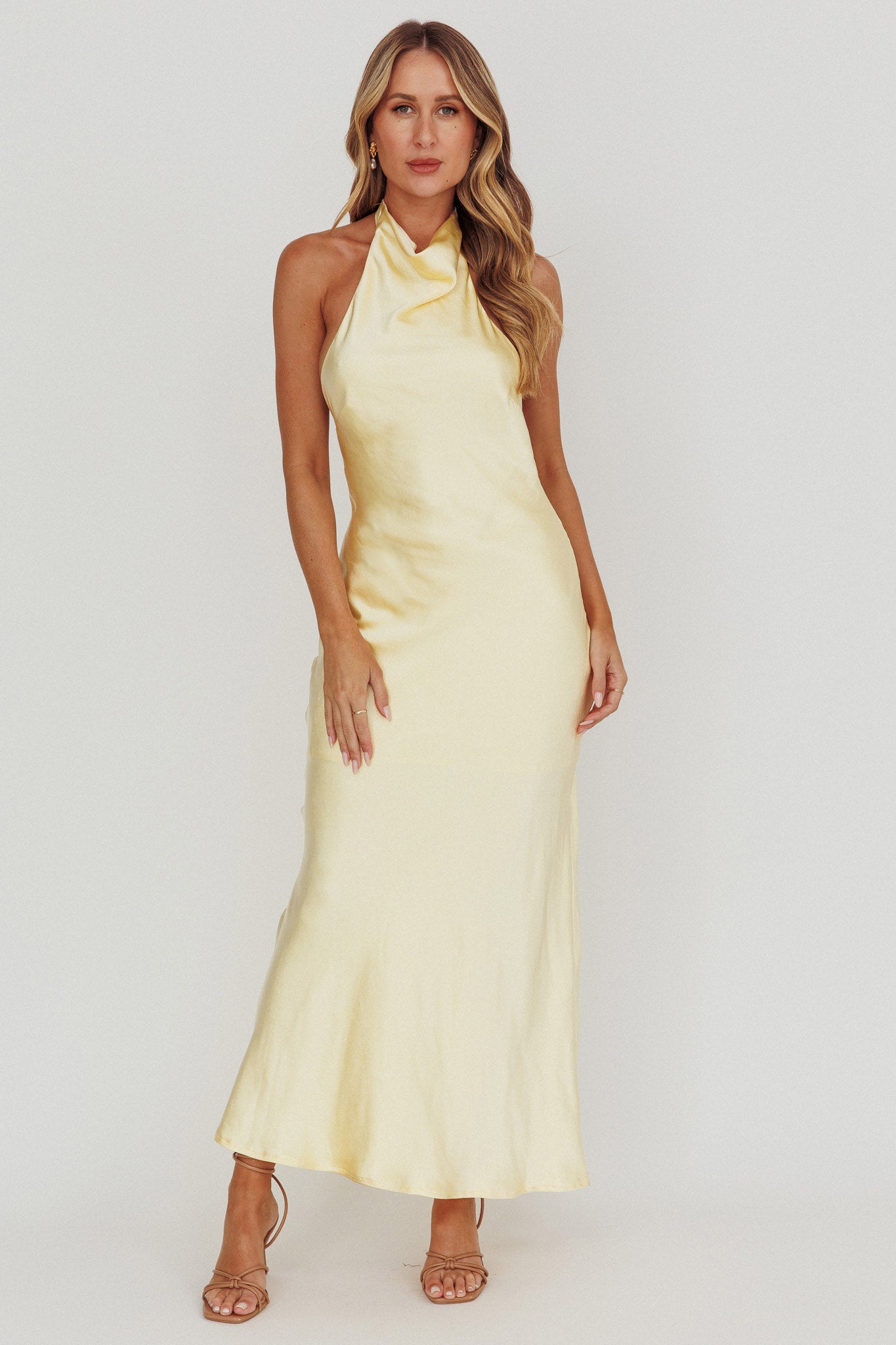 Sweetest Sundays Halterneck Open Back Dress Butter-Maymioy