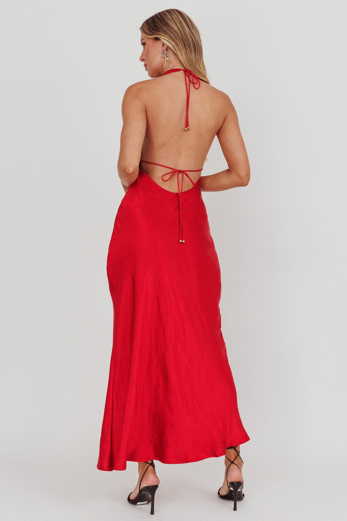 Sweetest Sundays Halterneck Open Back Dress Red-Maymioy