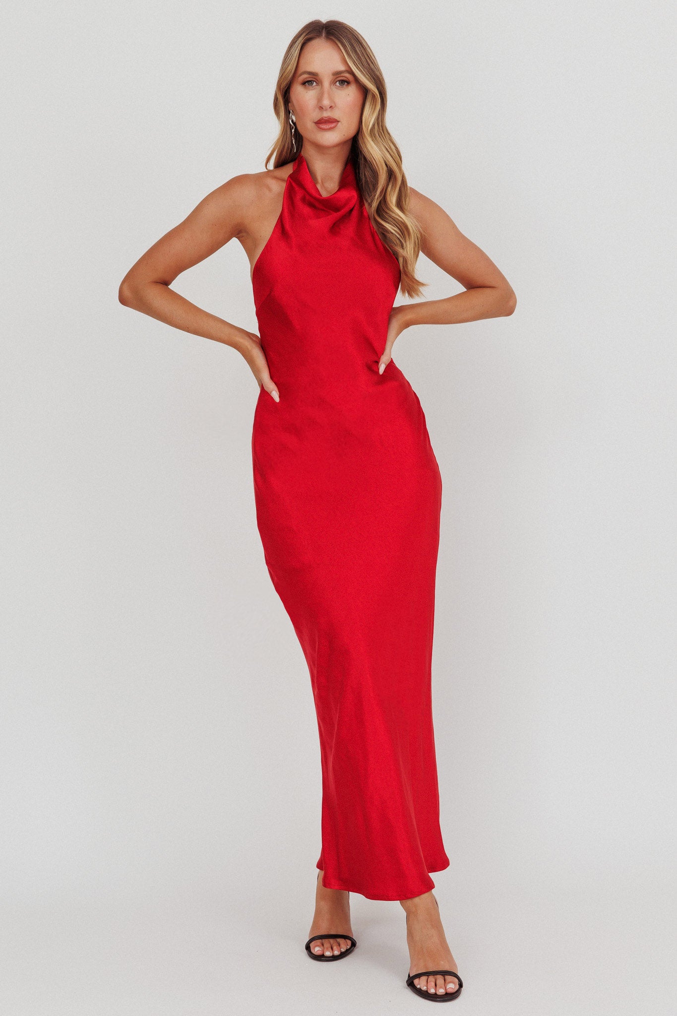 Sweetest Sundays Halterneck Open Back Dress Red-Maymioy