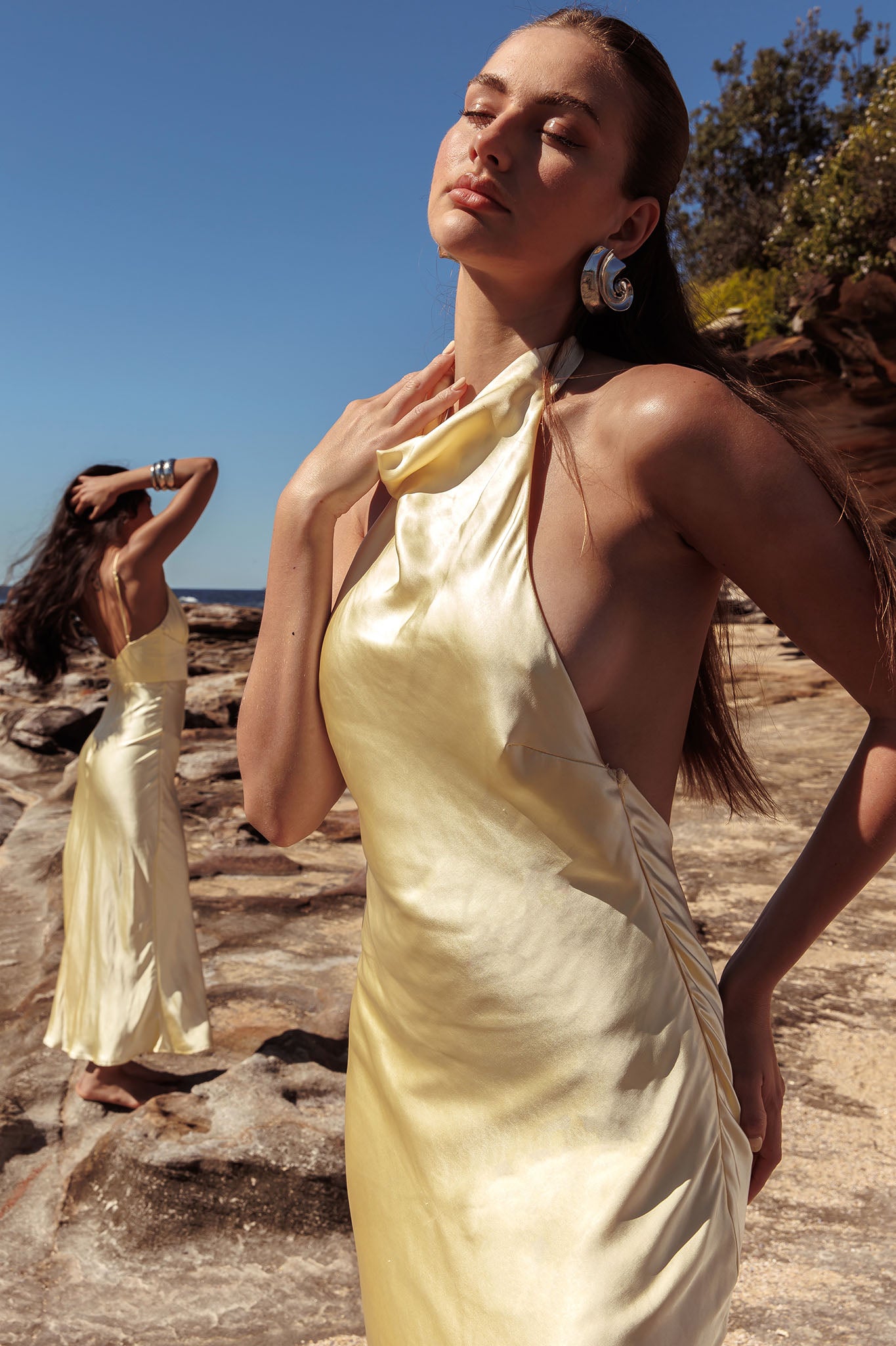 Sweetest Sundays Halterneck Open Back Dress Butter-Maymioy