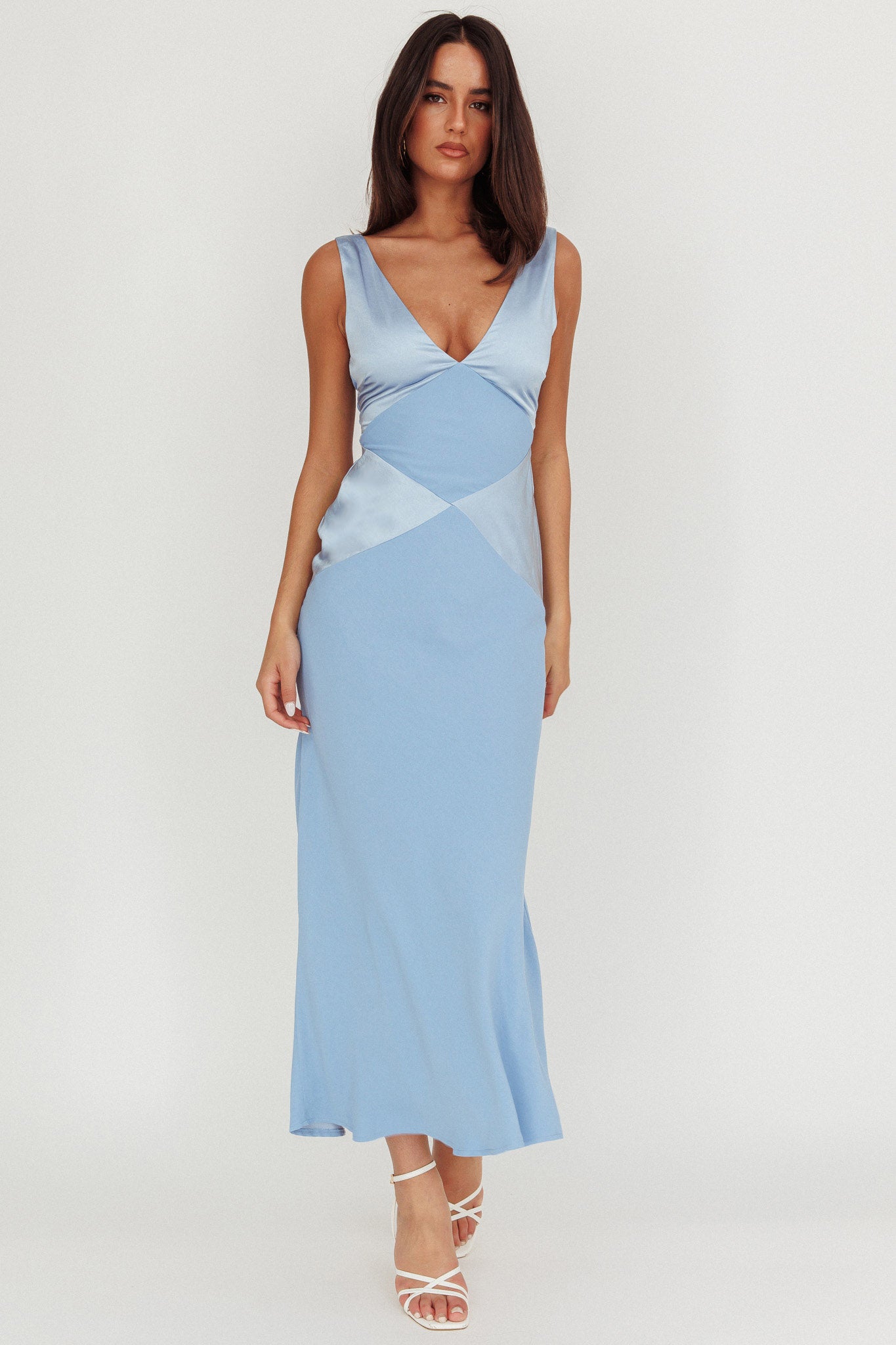 Soul Fire V-Neck Maxi Dress Blue-Maymioy