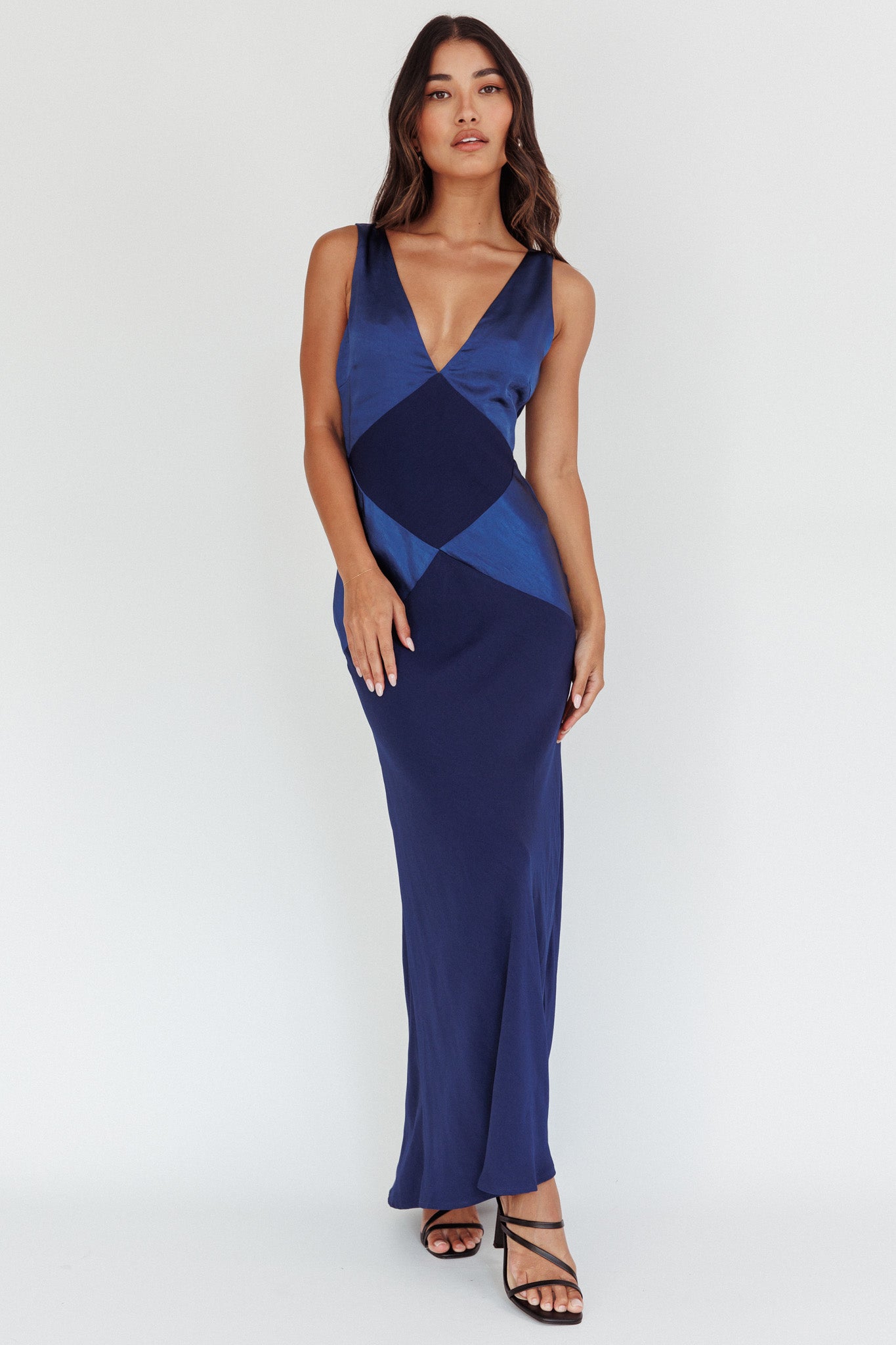 Soul Fire V-Neck Maxi Dress Navy-Maymioy