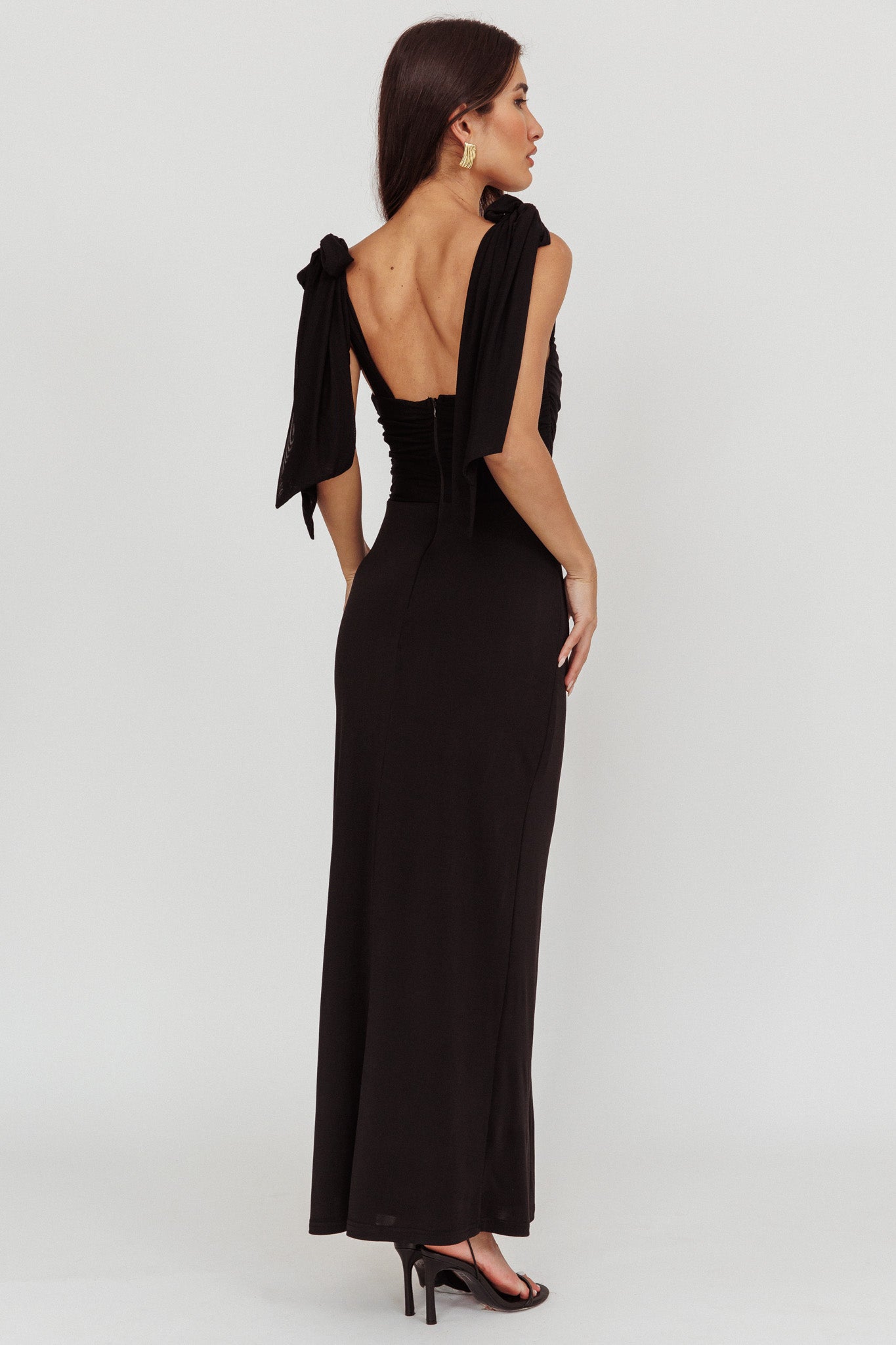 Starry Eyed Mesh Waist Maxi Dress Black-Maymioy