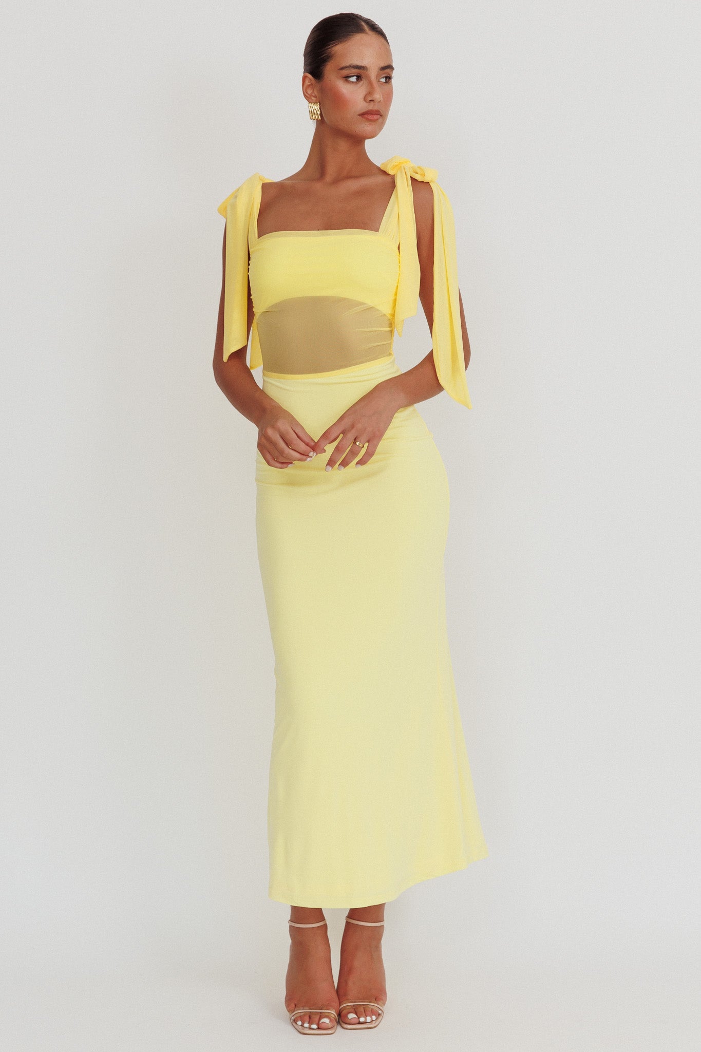 Starry Eyed Mesh Waist Maxi Dress Lemon-Maymioy