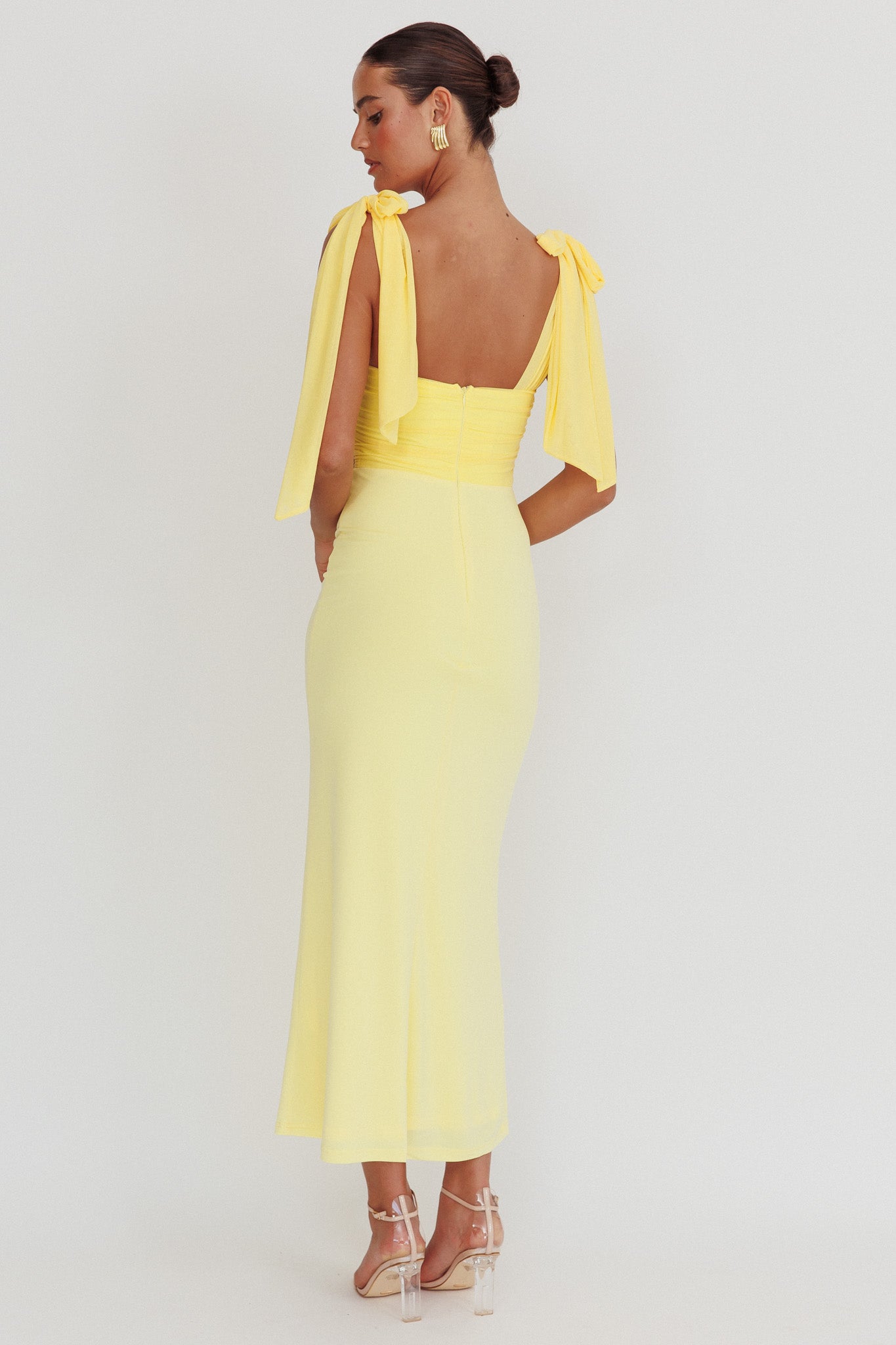 Starry Eyed Mesh Waist Maxi Dress Lemon-Maymioy