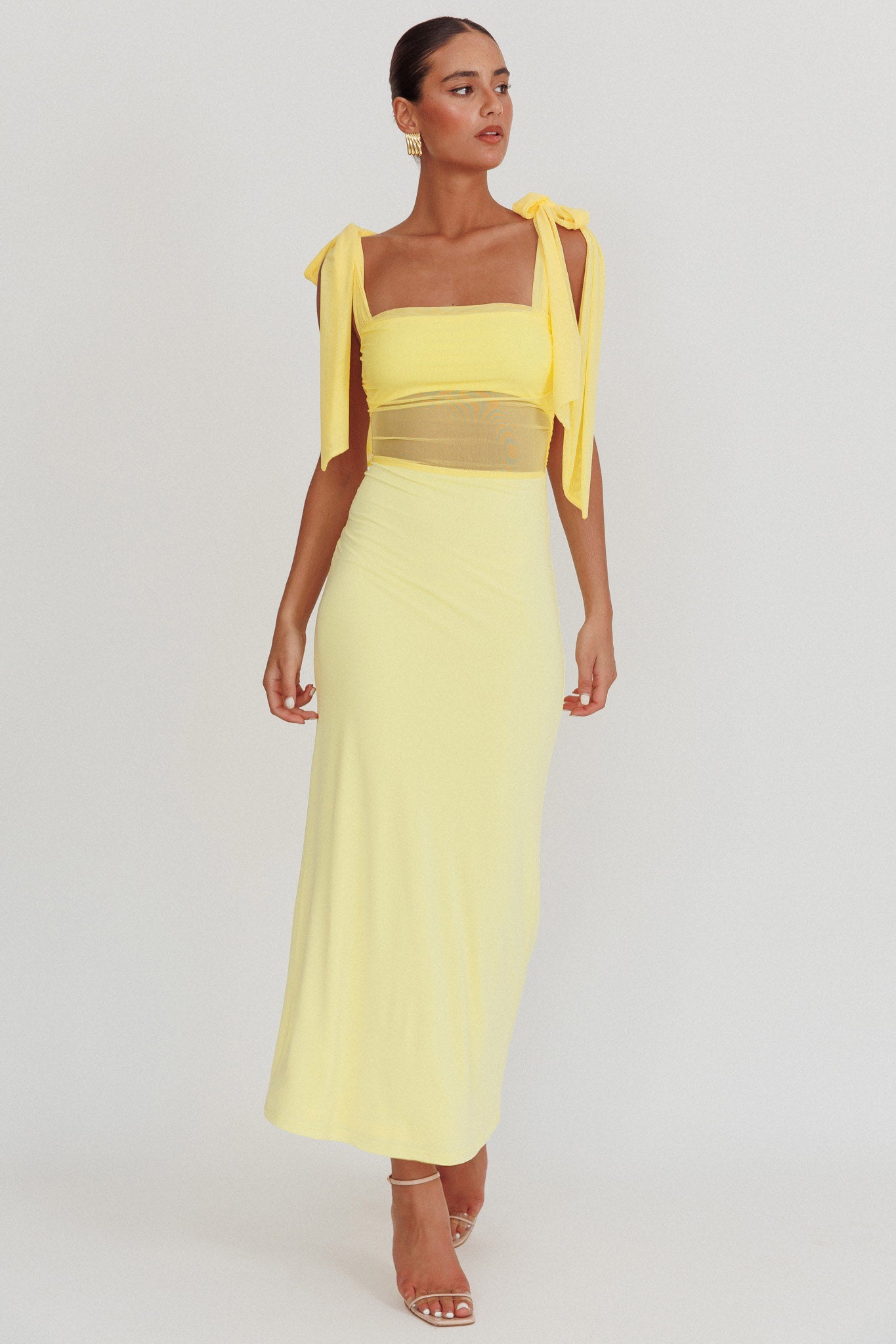 Starry Eyed Mesh Waist Maxi Dress Lemon-Maymioy