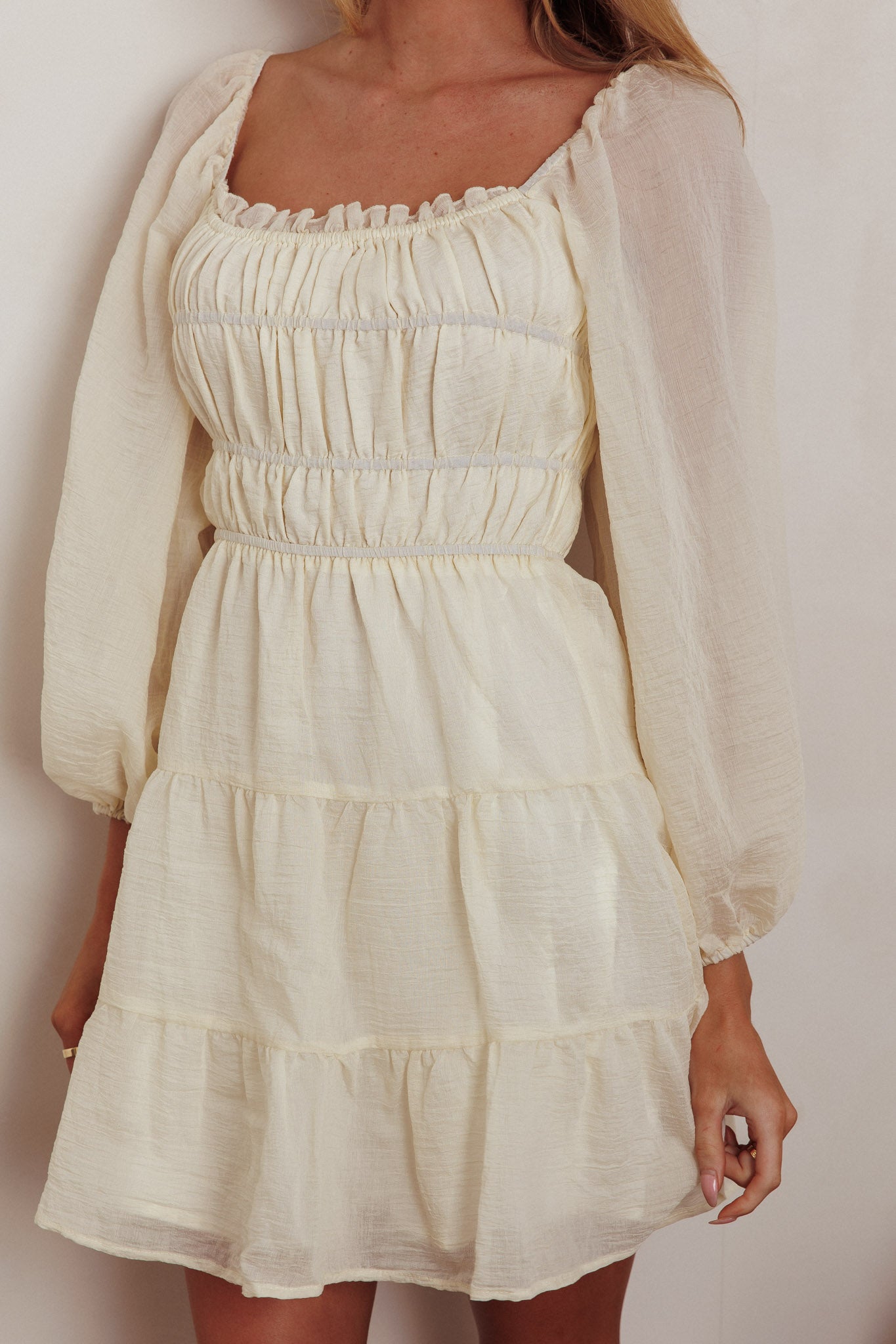 On A High Puff Sleeves Low Back Mini Dress Ivory-Maymioy