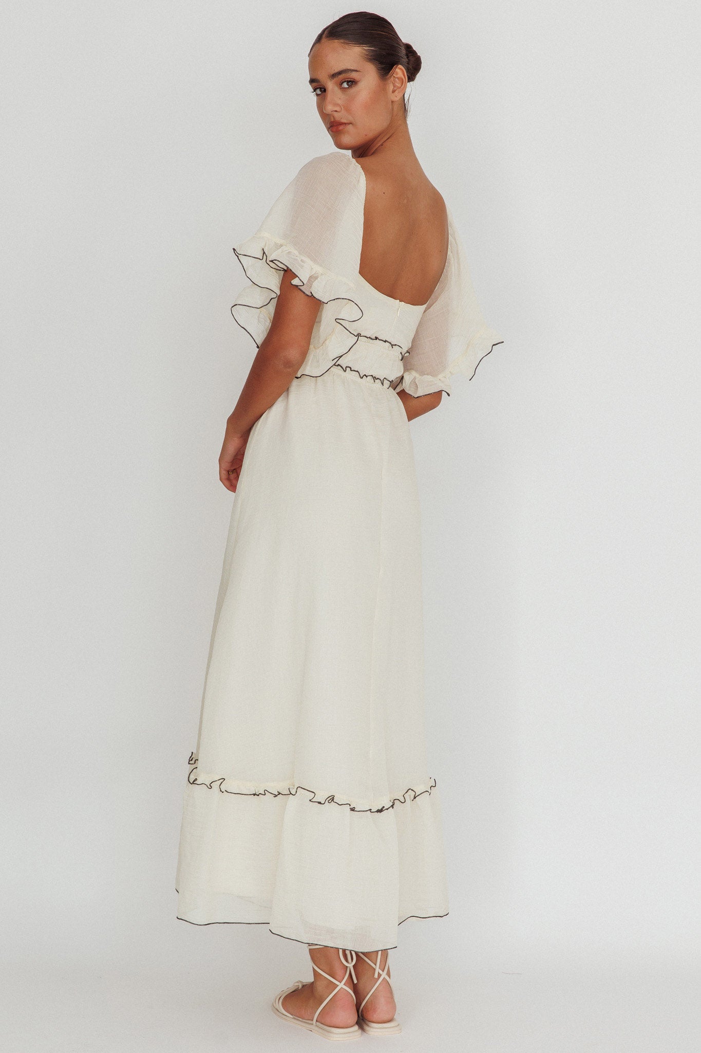 Kathlene Flutter Sleeves Maxi Dress Cream-Maymioy