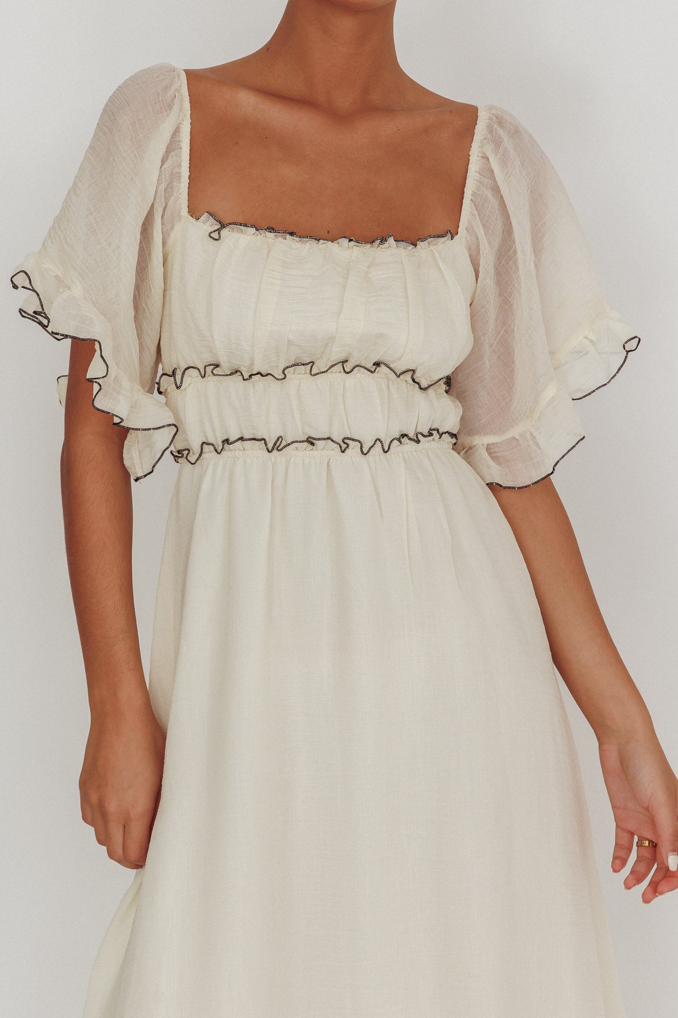 Kathlene Flutter Sleeves Maxi Dress Cream-Maymioy