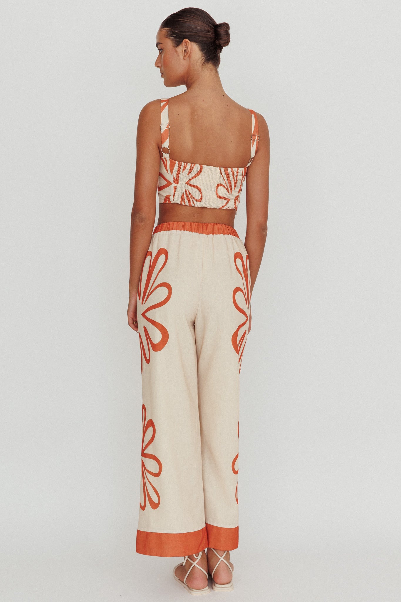 Briar Floral Wide Leg Pants Rust Beige-Maymioy