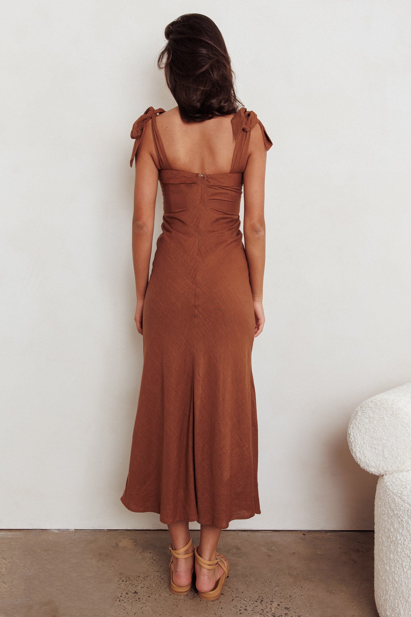 Appreciate You Tied Shoulder Maxi Dress Chocolate-Maymioy