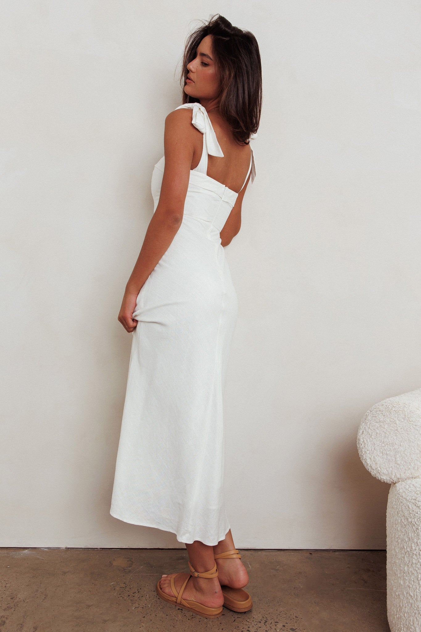 Appreciate You Tied Shoulder Maxi Dress White-Maymioy