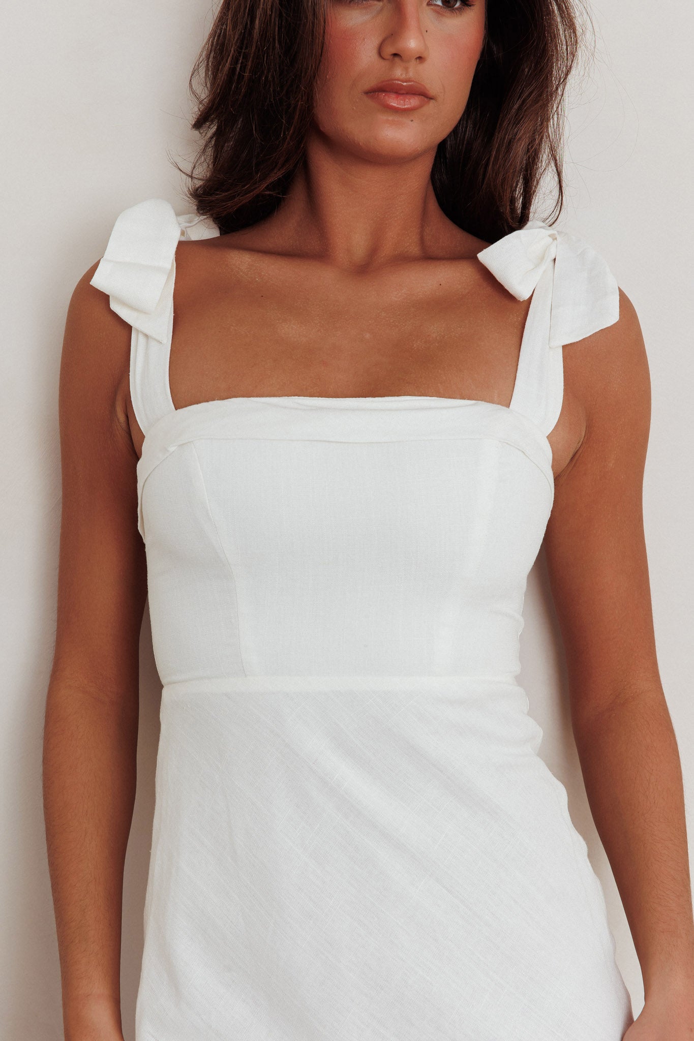 Appreciate You Tied Shoulder Maxi Dress White-Maymioy