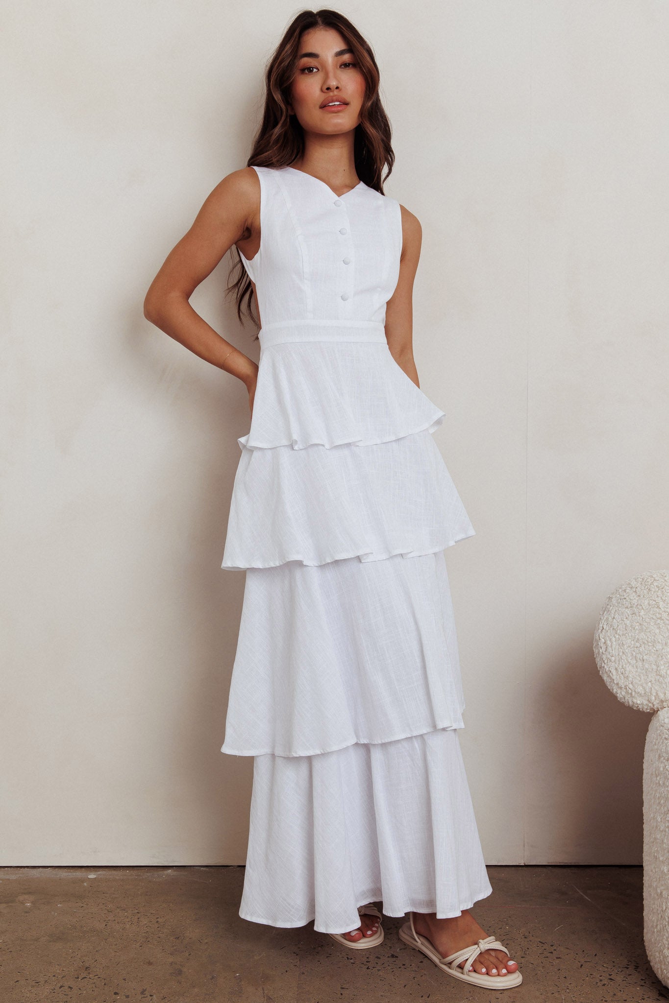 Just Perfect Tiered Ruffle Maxi Dress White-Maymioy
