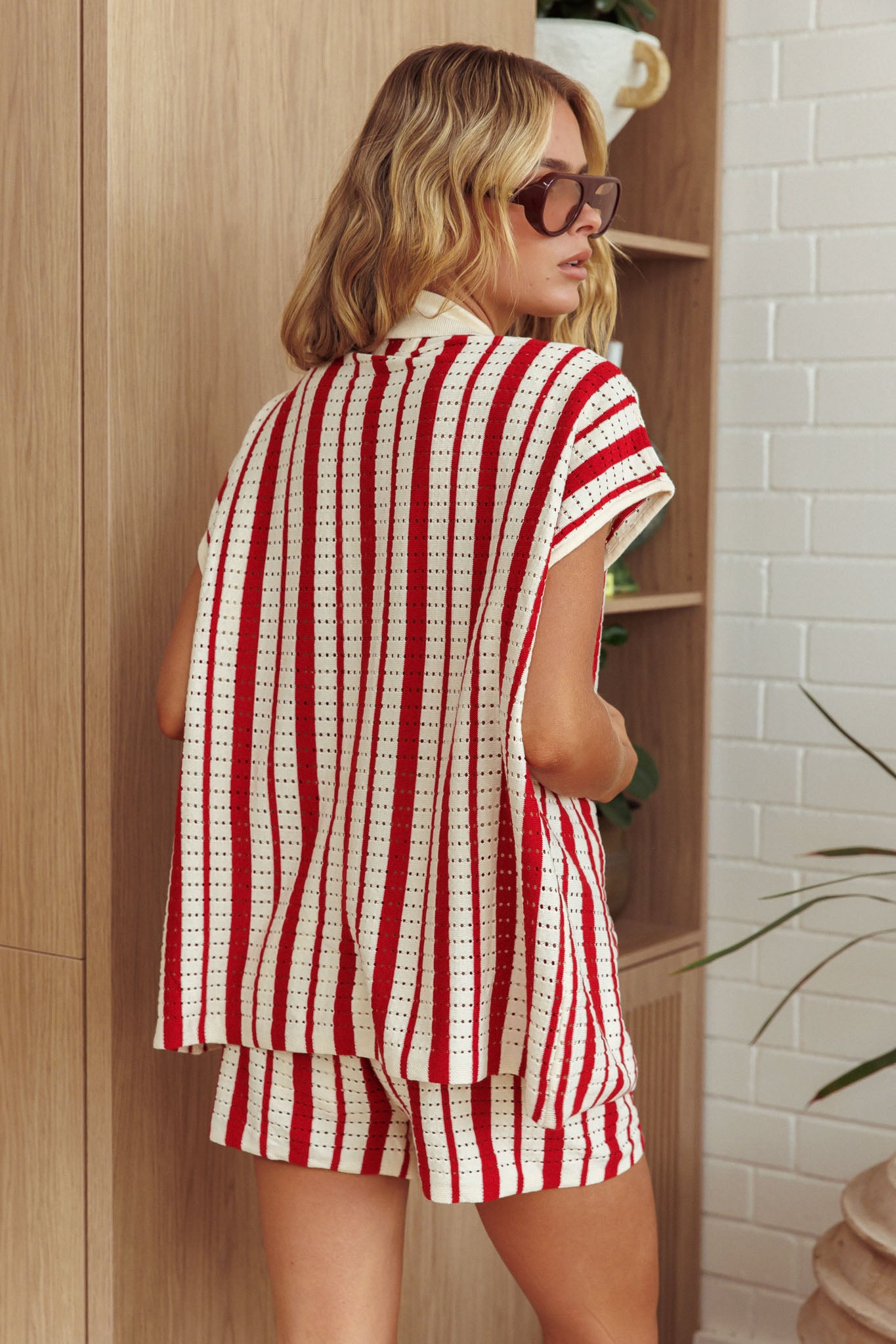 Influence Short Sleeve Knit Shirt Striped Red-Maymioy