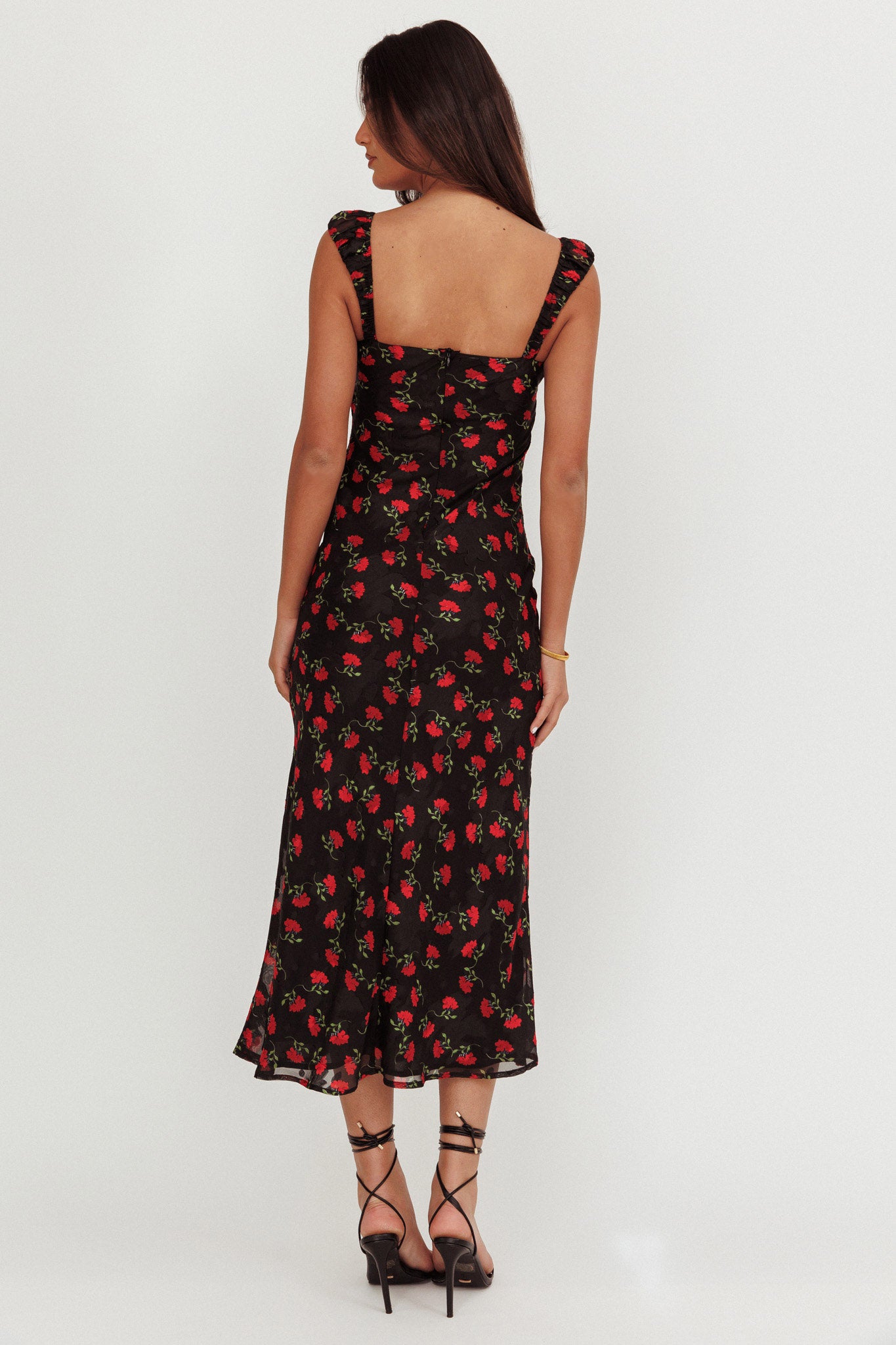 Femme Belle Ribbon Trim Maxi Dress Floral Black-Maymioy