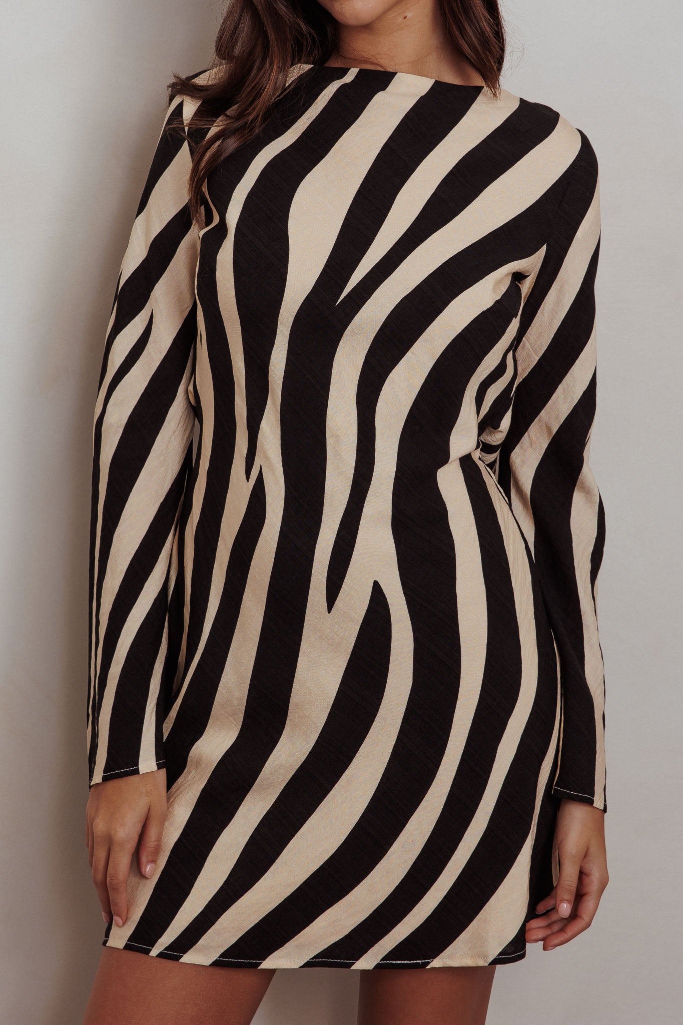 Thriller Long Sleeve Backless Mini Dress Zebra-Maymioy