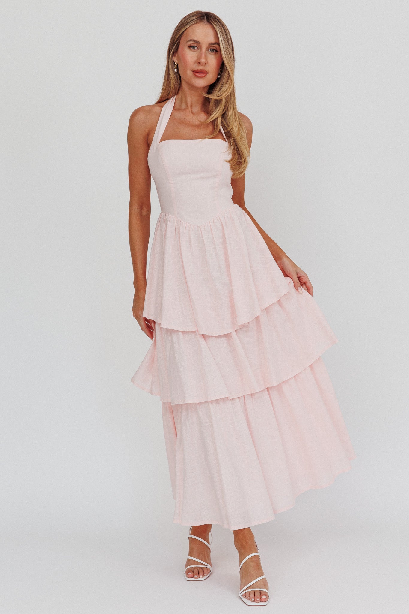 Shaya Tiered Ruffle Maxi Dress Pink-Maymioy