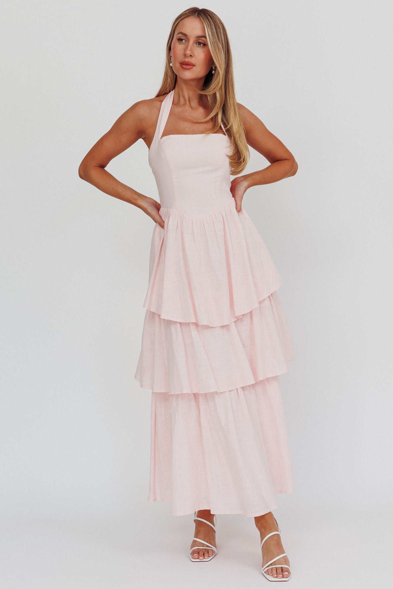 Shaya Tiered Ruffle Maxi Dress Pink-Maymioy