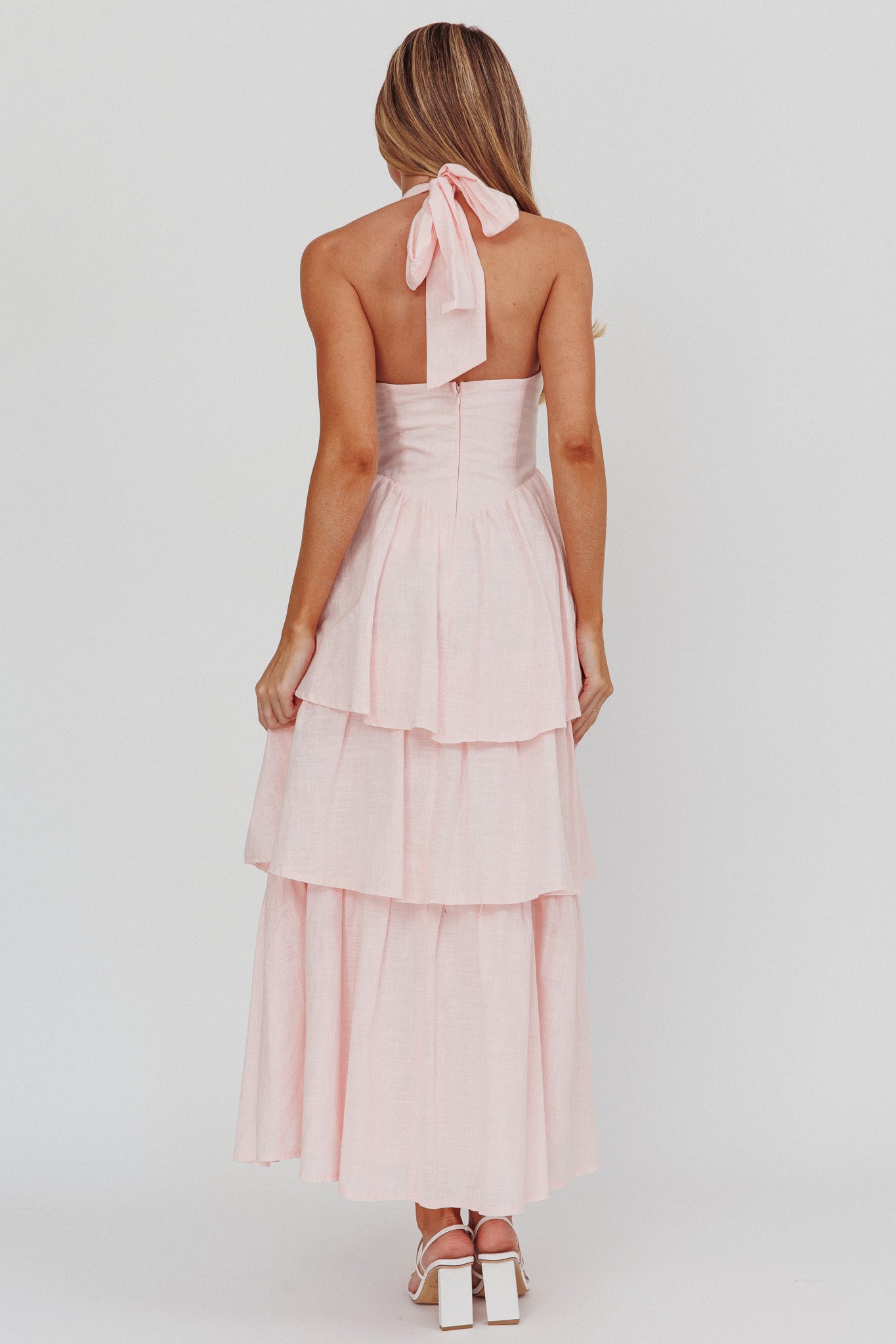 Shaya Tiered Ruffle Maxi Dress Pink-Maymioy