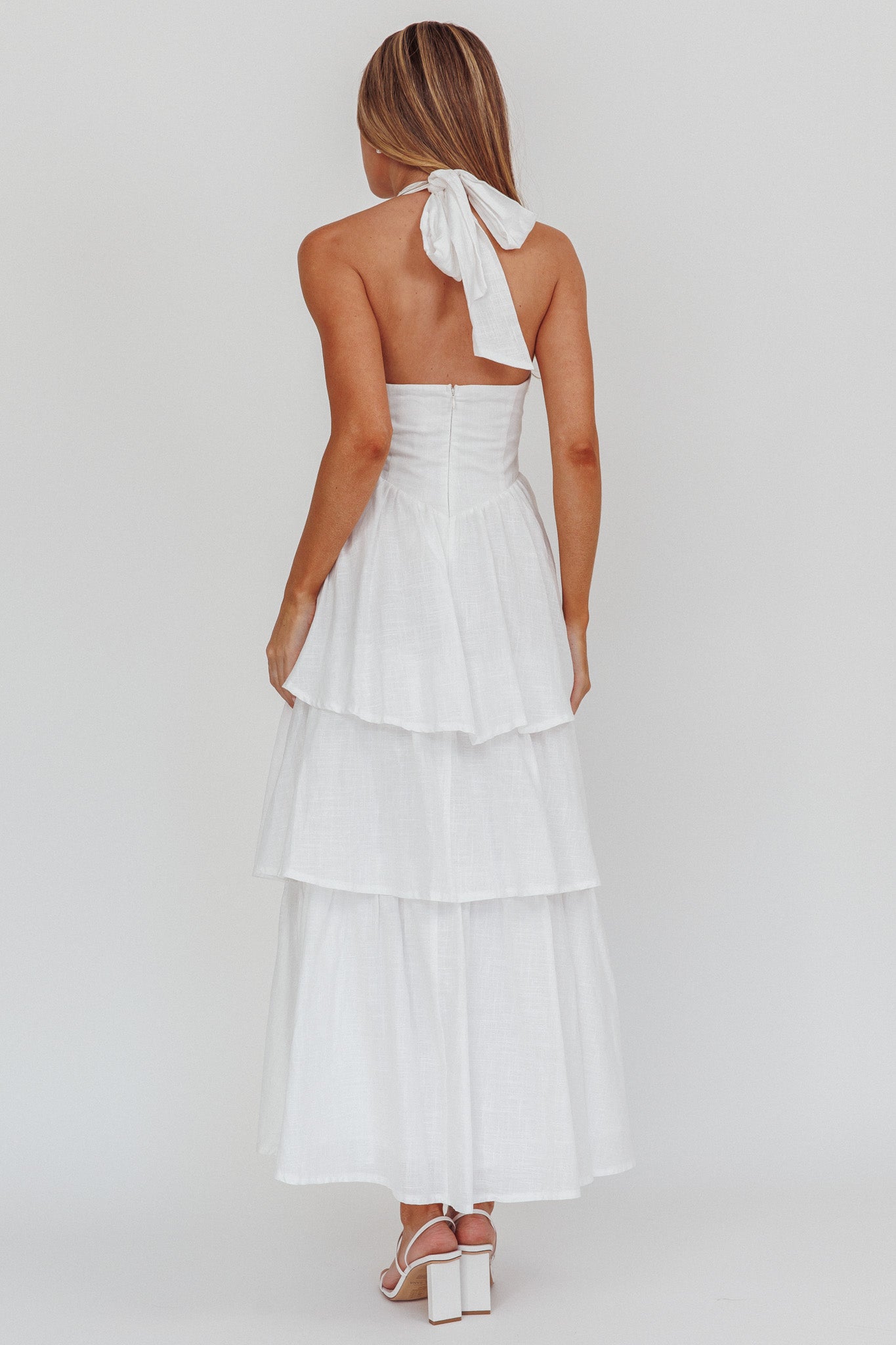Shaya Tiered Ruffle Maxi Dress White-Maymioy
