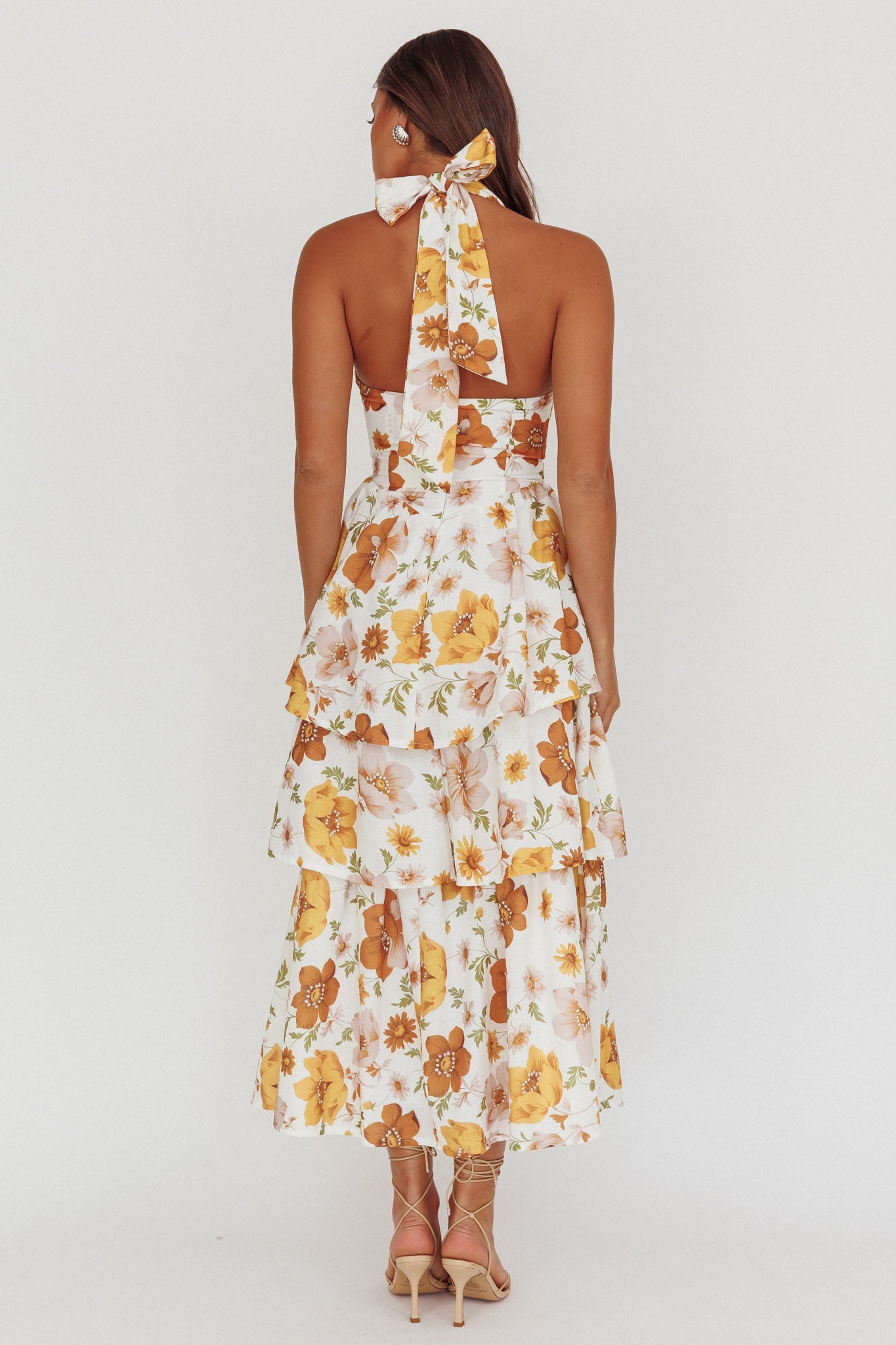 Shaya Tiered Ruffle Maxi Dress Floral Yellow-Maymioy