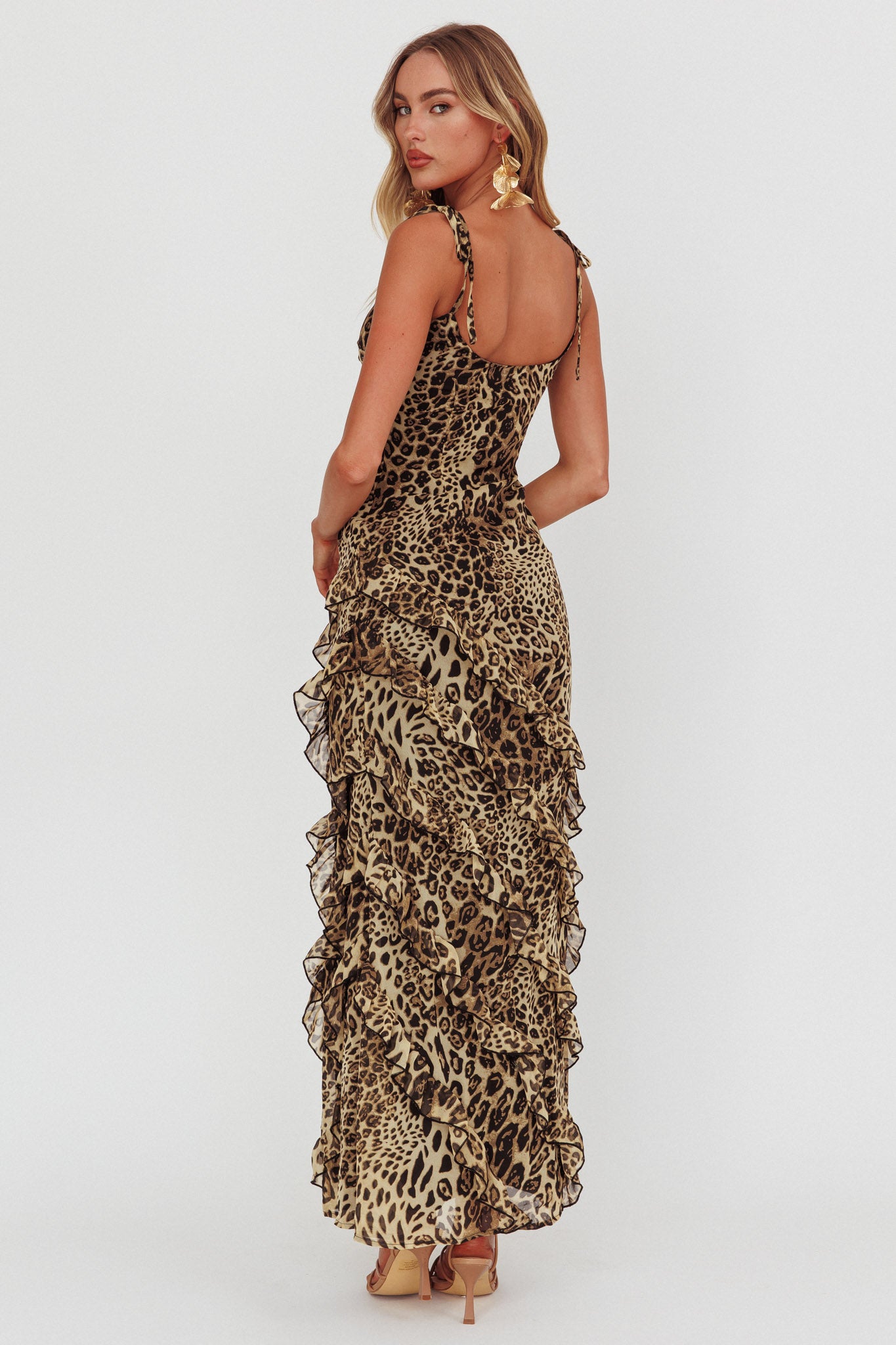 Dreamy Day Ruffle Trim Maxi Dress Leopard-Maymioy